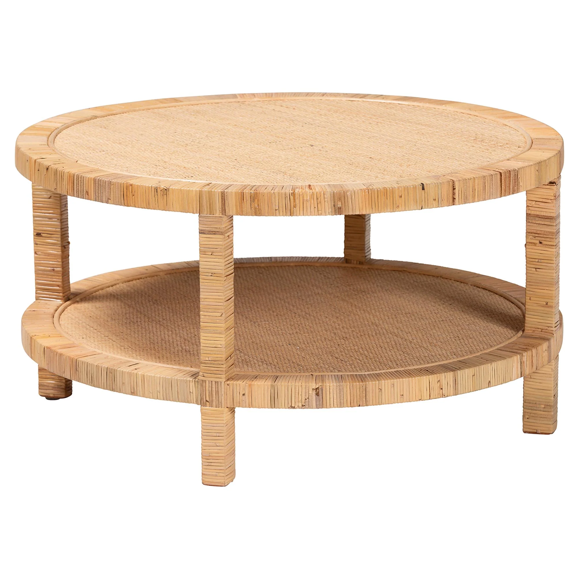 Baxton Studio bali & pari Kalimantan Bohemian Light Honey Rattan and Mahogany Wood Coffee Table - Image 2
