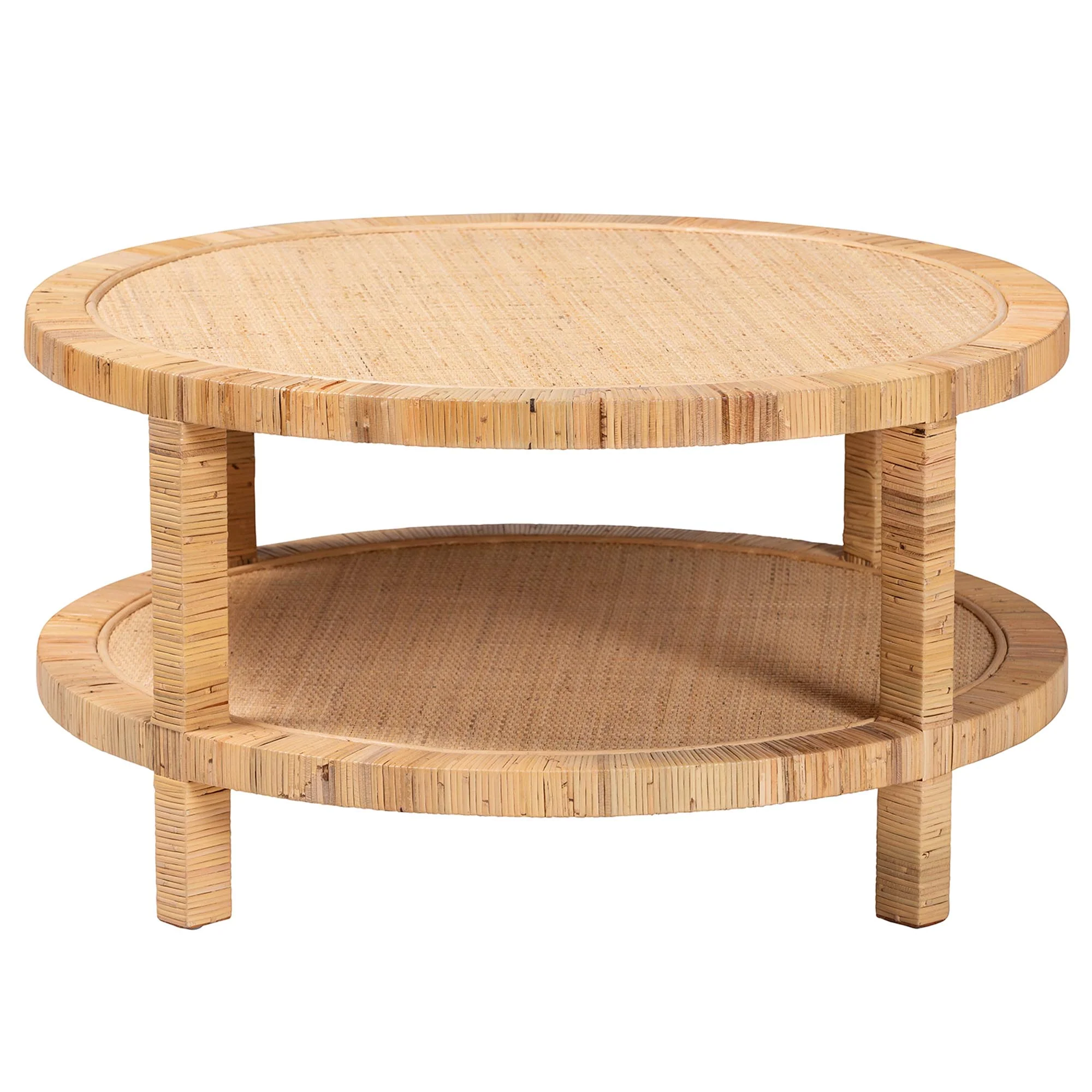 Baxton Studio bali & pari Kalimantan Bohemian Light Honey Rattan and Mahogany Wood Coffee Table - Image 3