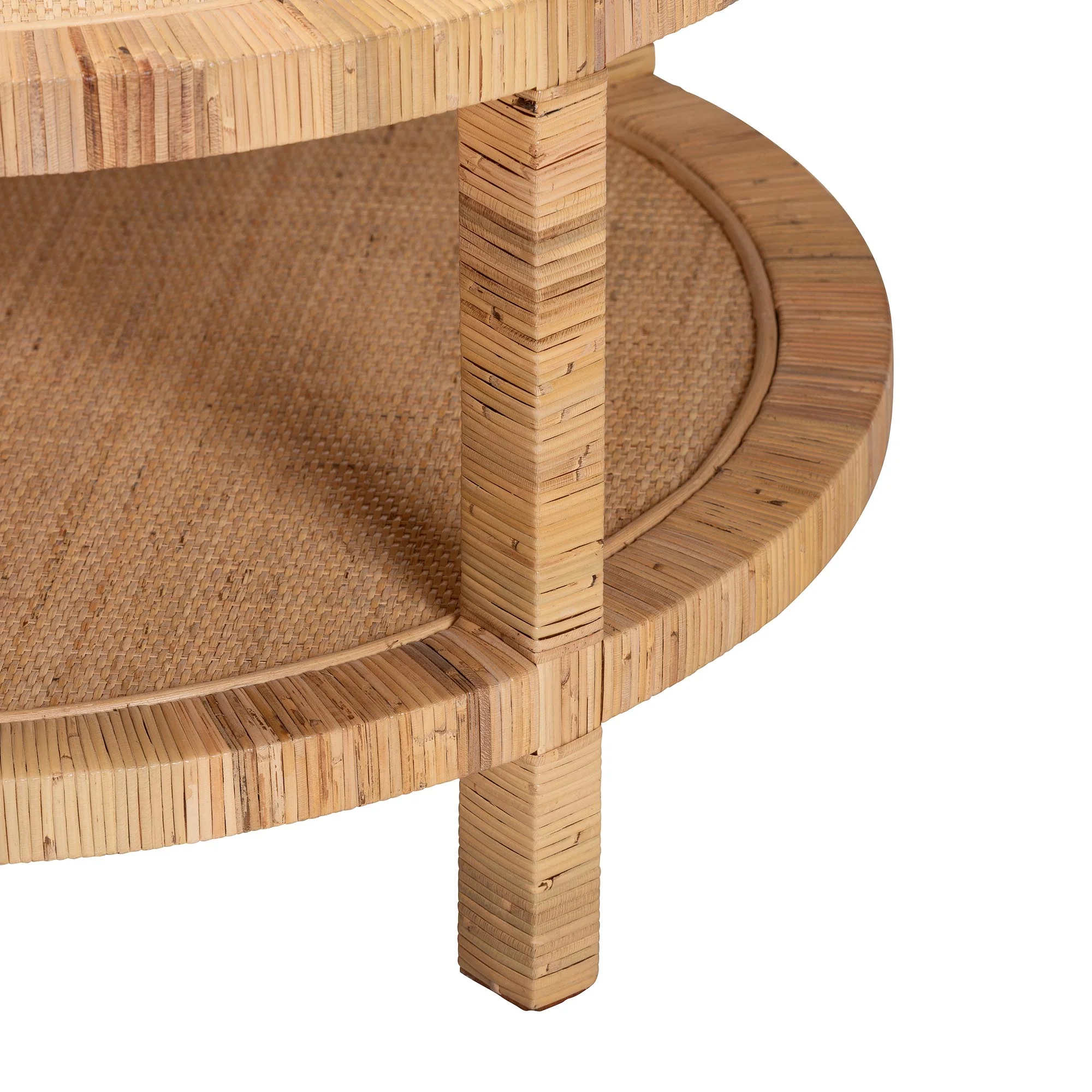 Baxton Studio bali & pari Kalimantan Bohemian Light Honey Rattan and Mahogany Wood Coffee Table - Image 4