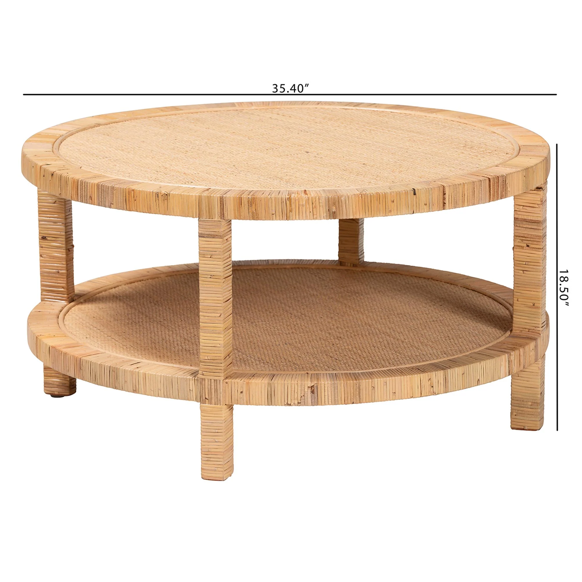 Baxton Studio bali & pari Kalimantan Bohemian Light Honey Rattan and Mahogany Wood Coffee Table - Image 8