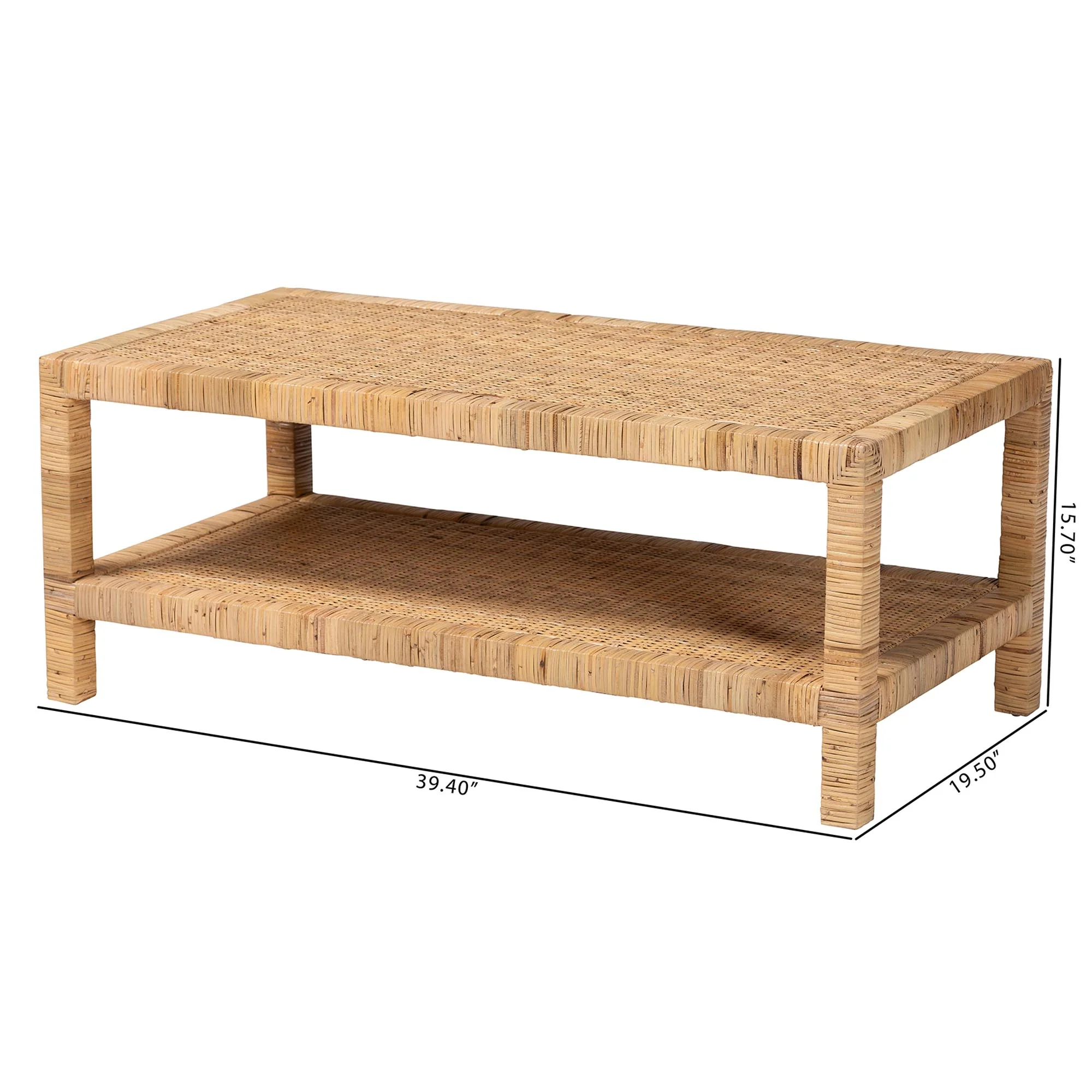 Baxton Studio bali & pari Kalimantan Bohemian Light Honey Rattan and Mahogany Wood Rectangle Coffee Table - Image 2