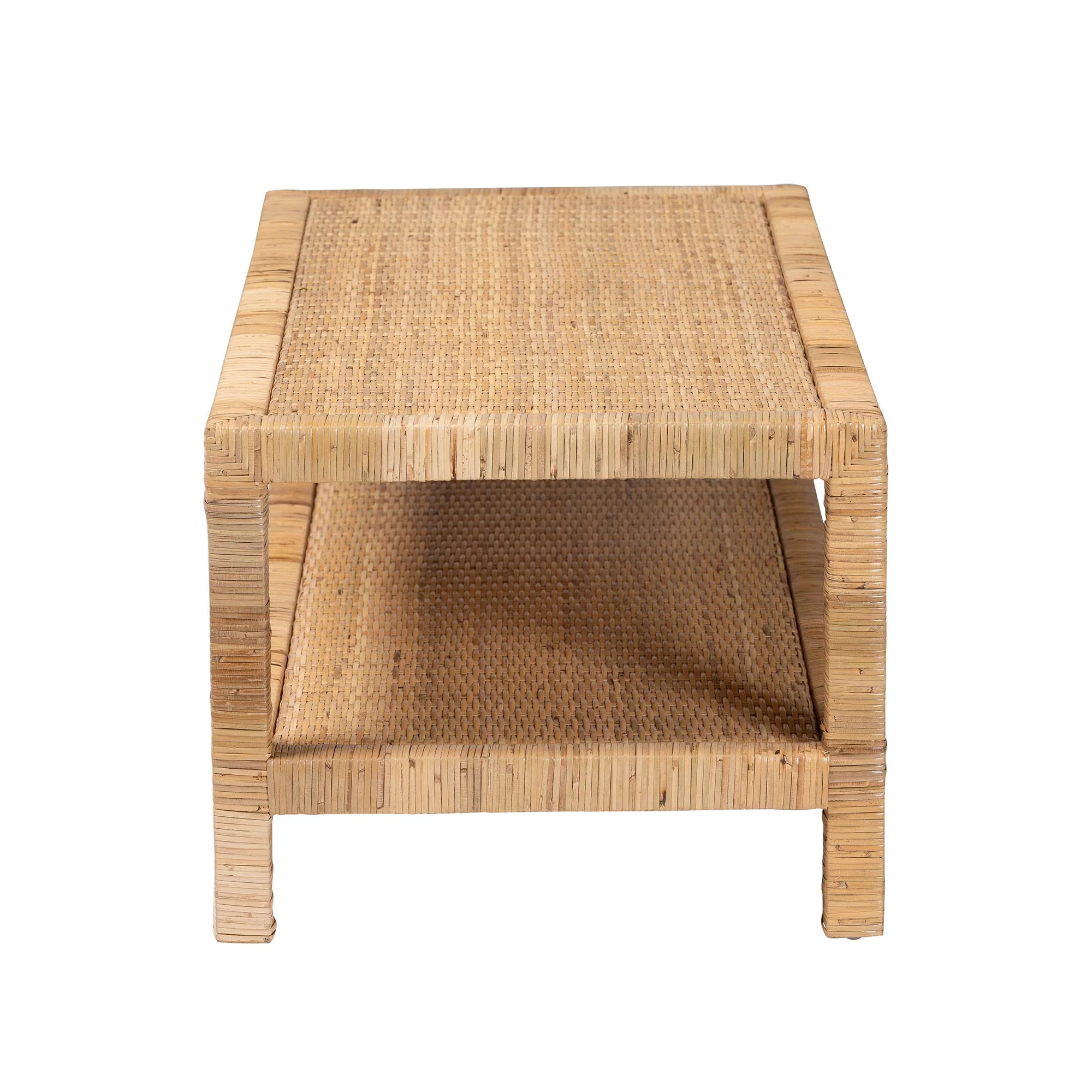 Baxton Studio bali & pari Kalimantan Bohemian Light Honey Rattan and Mahogany Wood Rectangle Coffee Table - Image 5