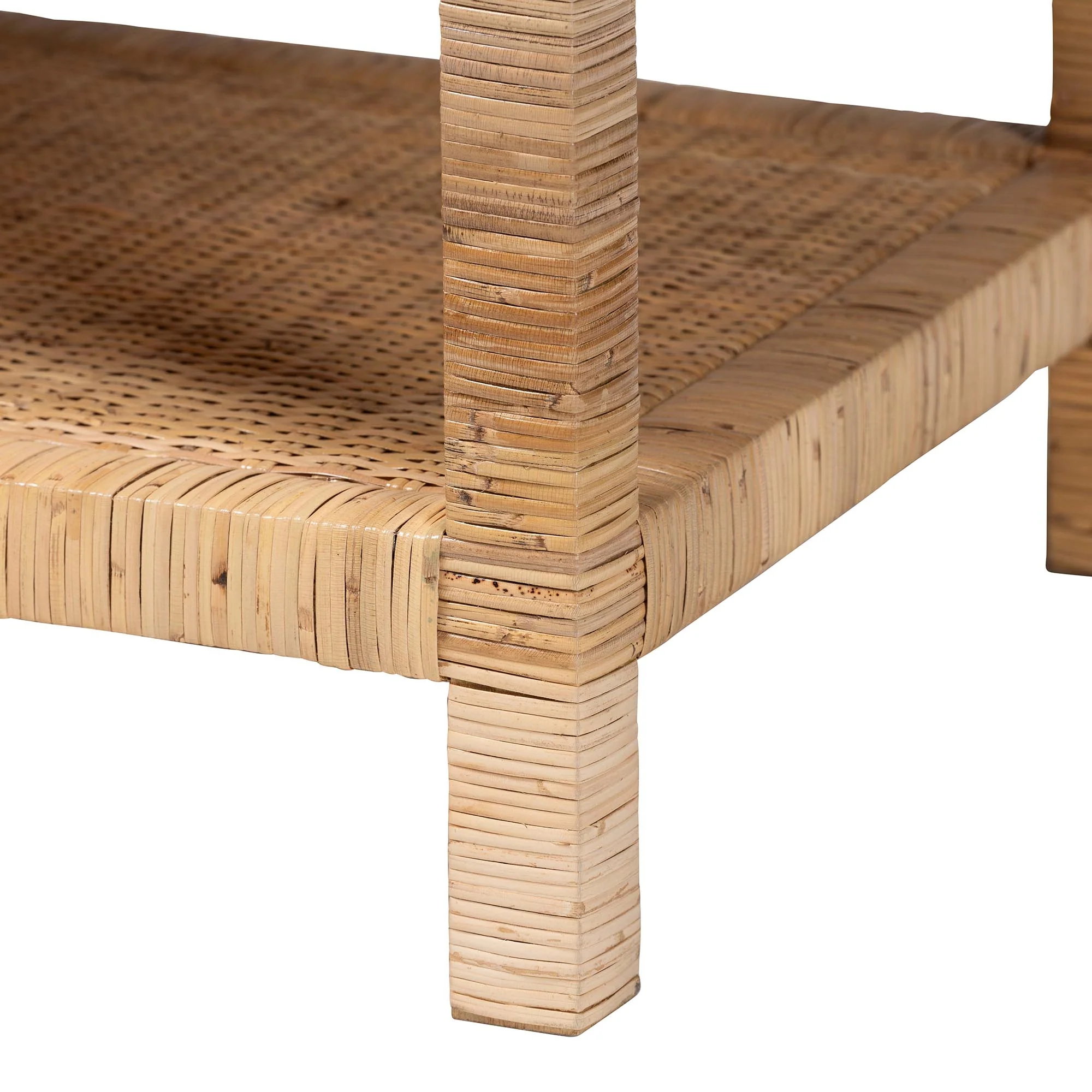 Baxton Studio bali & pari Kalimantan Bohemian Light Honey Rattan and Mahogany Wood Rectangle Coffee Table - Image 6