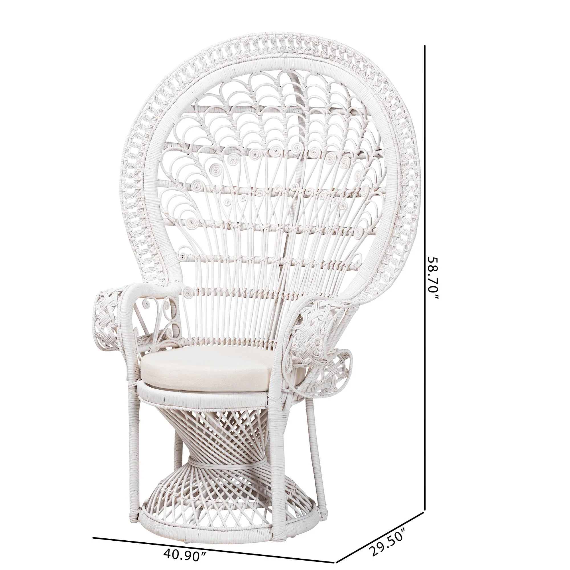 Baxton Studio bali & pari Kallima Modern Bohemian White Natural Rattan Peacock Chair - Image 10