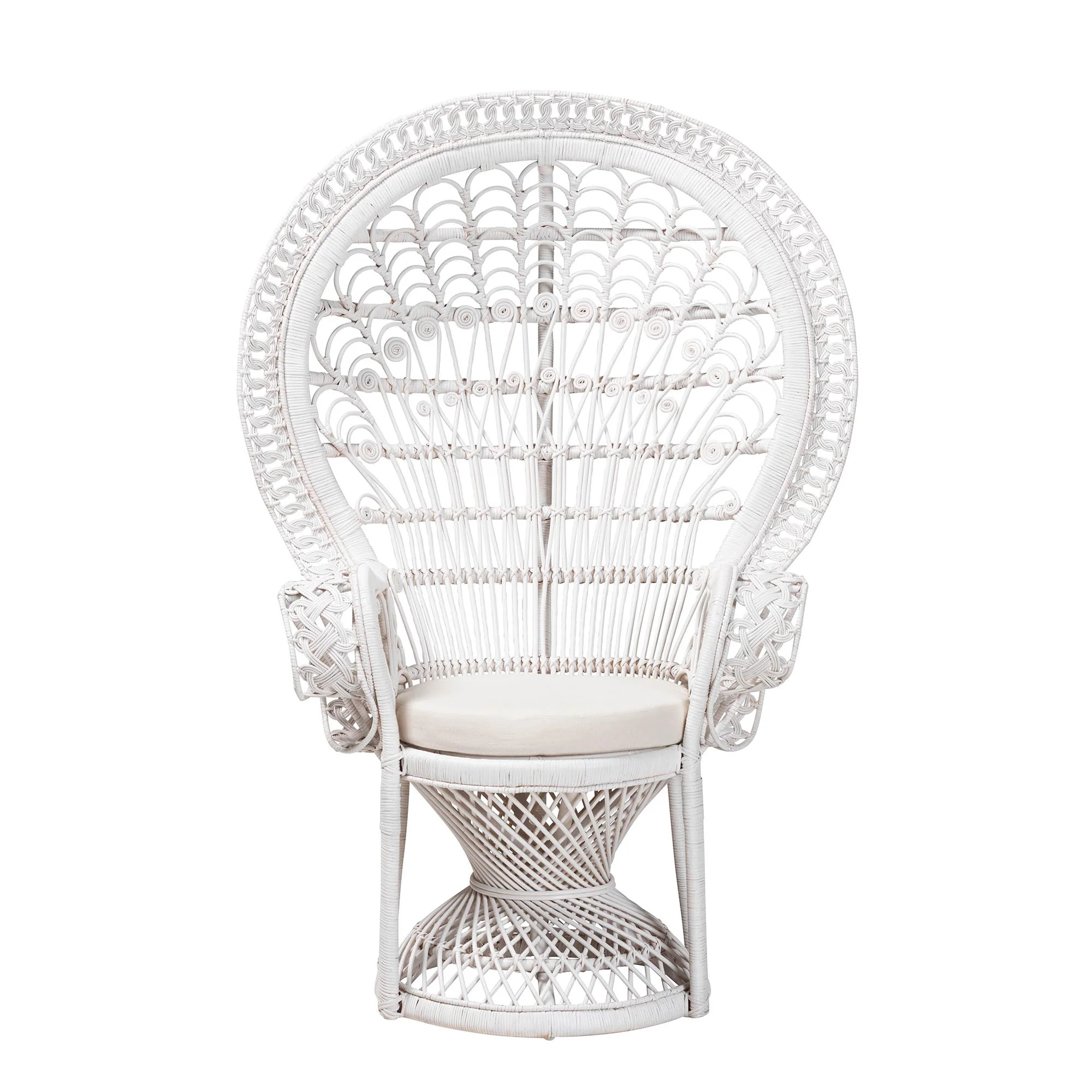 Baxton Studio bali & pari Kallima Modern Bohemian White Natural Rattan Peacock Chair - Image 3