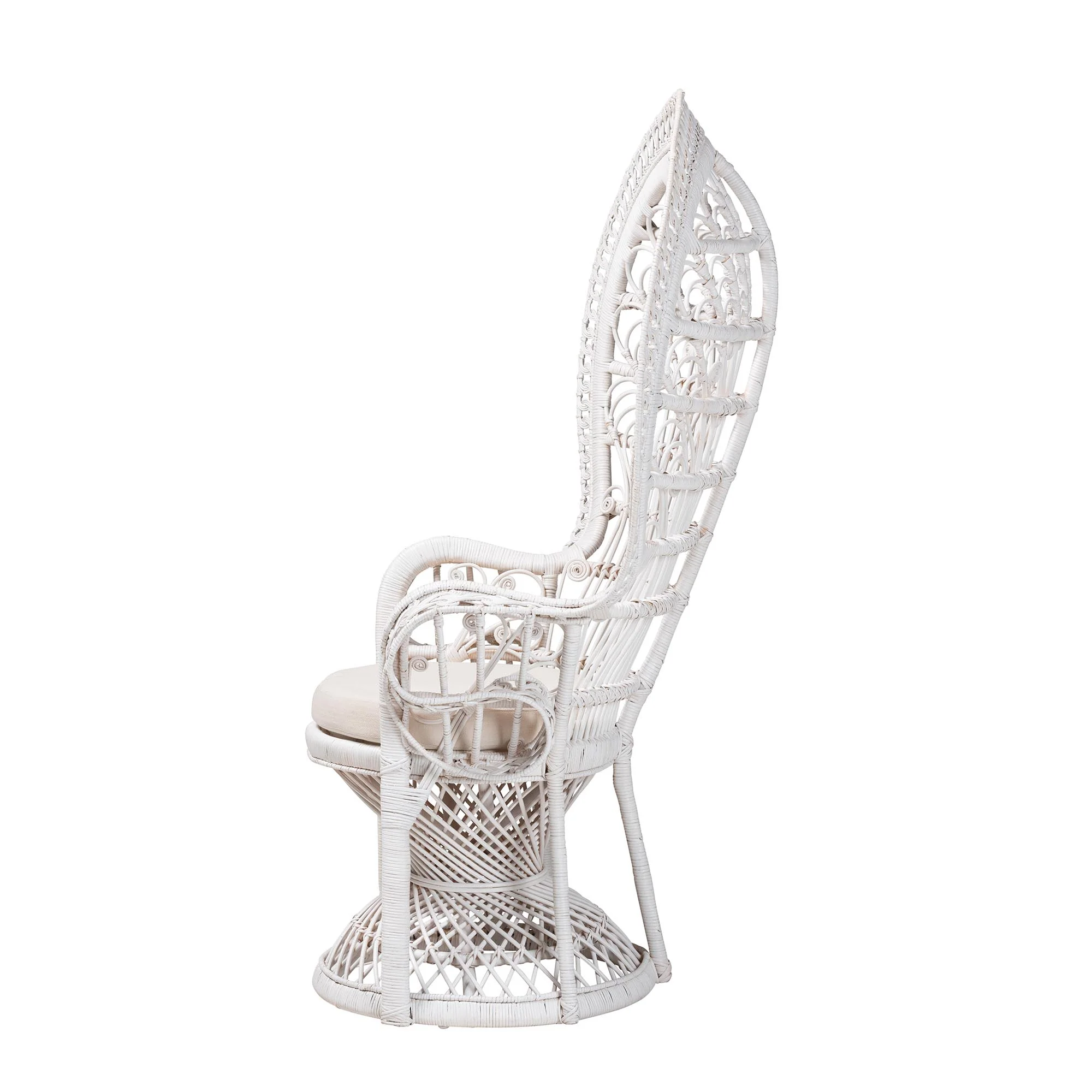 Baxton Studio bali & pari Kallima Modern Bohemian White Natural Rattan Peacock Chair - Image 4