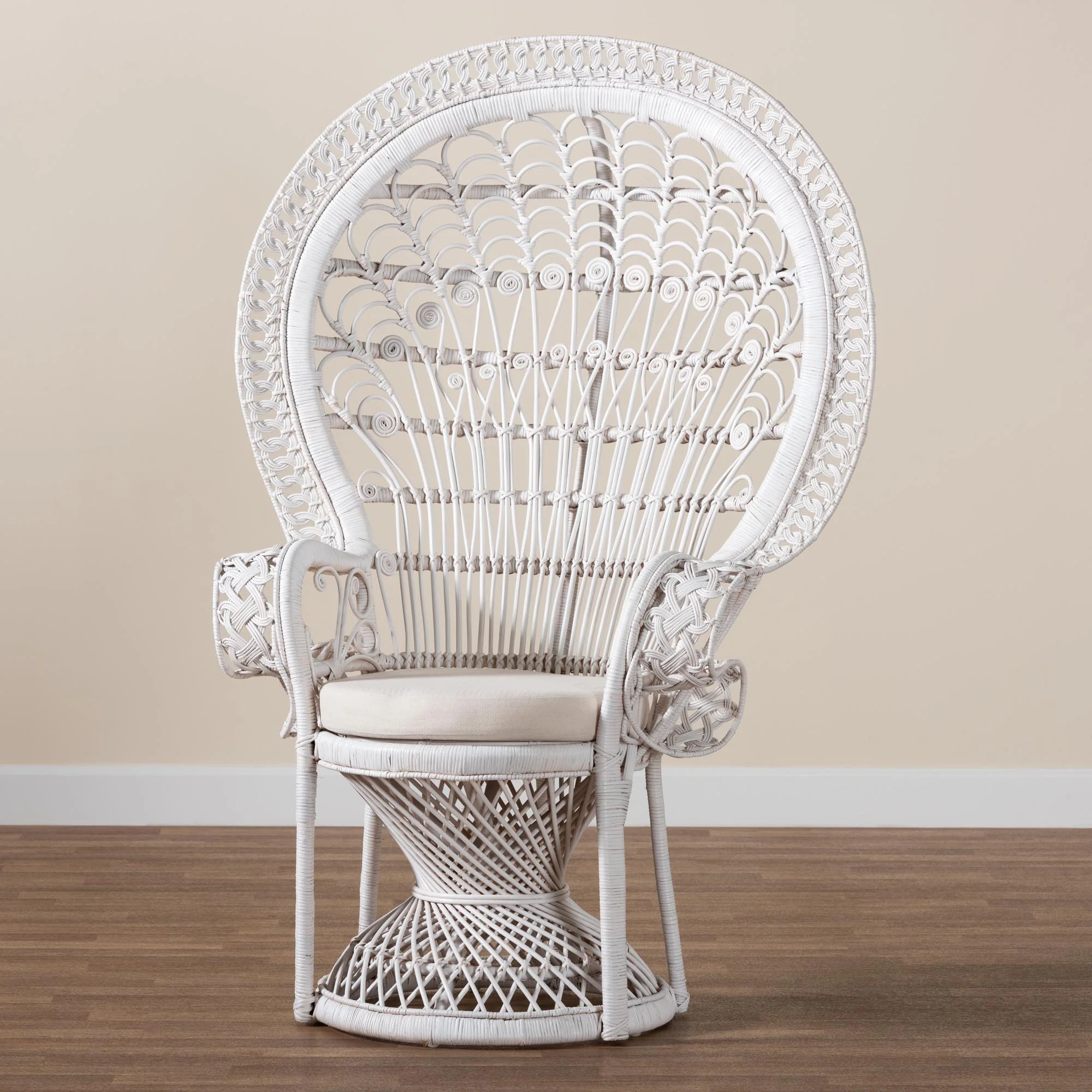Baxton Studio bali & pari Kallima Modern Bohemian White Natural Rattan Peacock Chair - Image 9