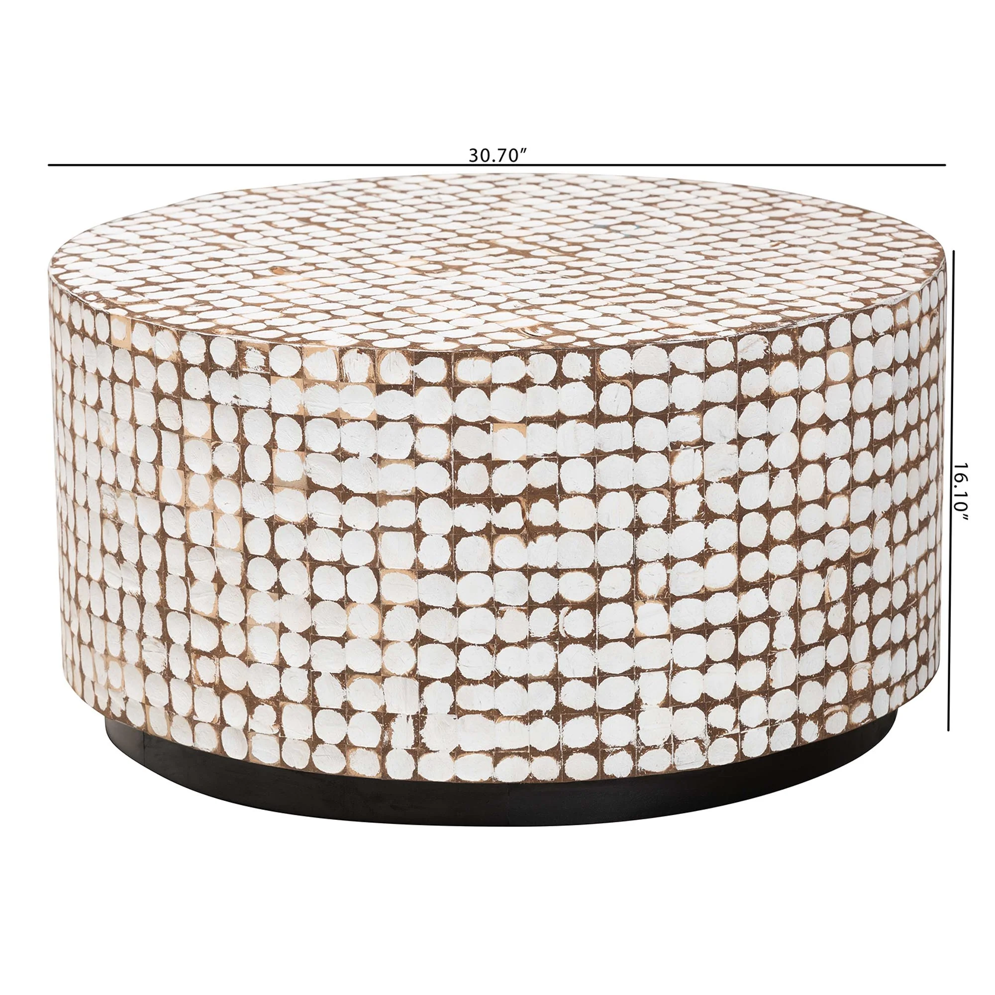 Baxton Studio bali & pari Kaloni Bohemian Sky Blue Coconut Shell and Acacia Wood Coffee Table - Image 10
