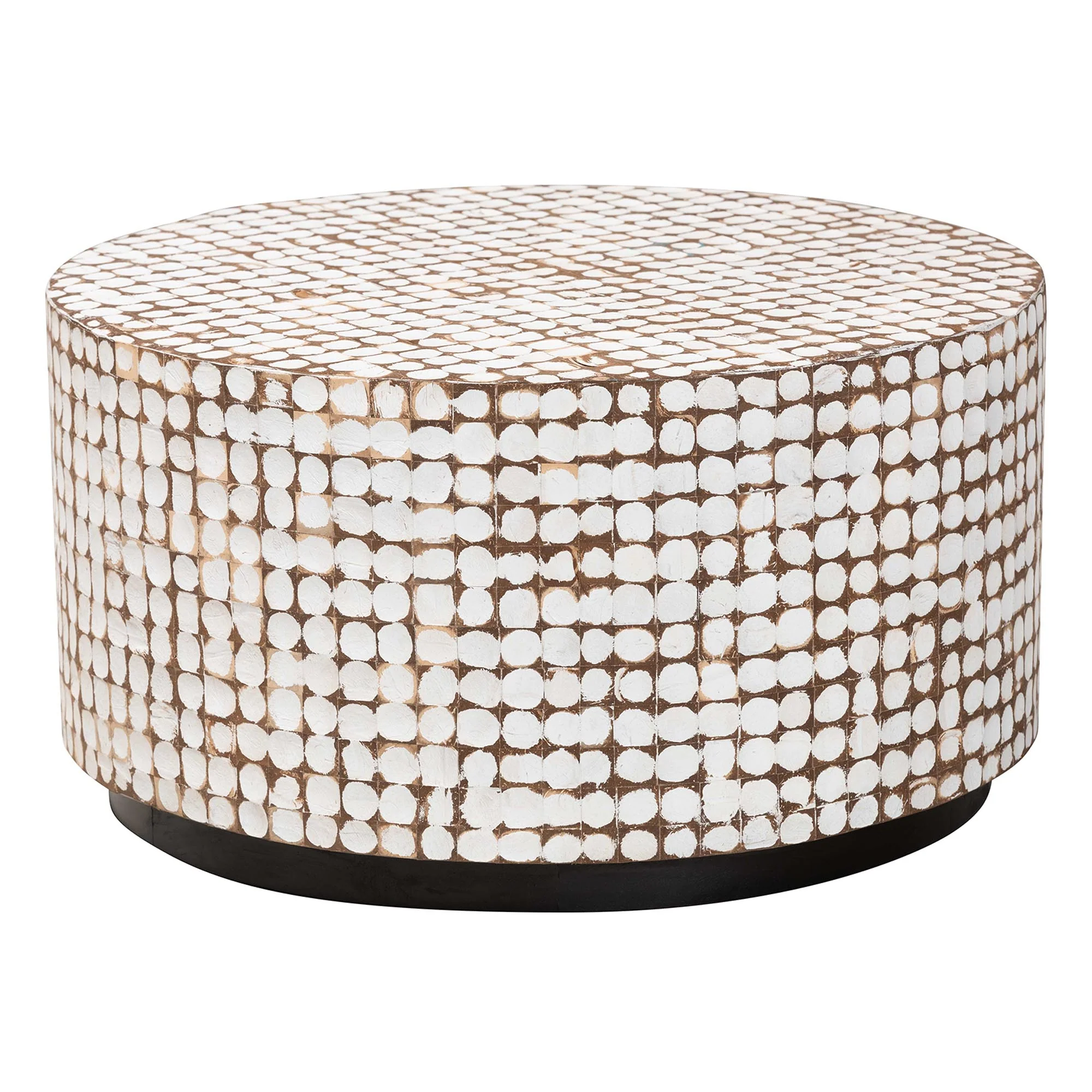 Baxton Studio bali & pari Kaloni Bohemian Sky Blue Coconut Shell and Acacia Wood Coffee Table - Image 11