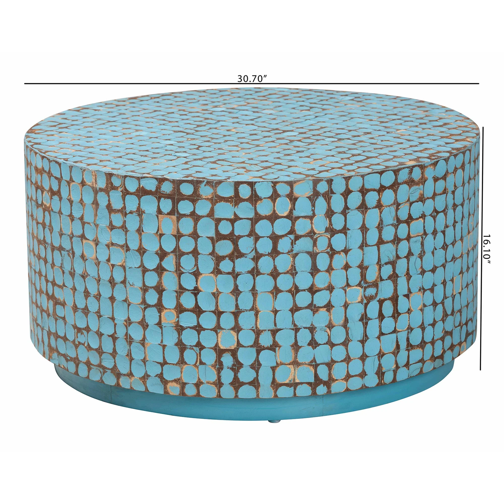 Baxton Studio bali & pari Kaloni Bohemian Sky Blue Coconut Shell and Acacia Wood Coffee Table - Image 2