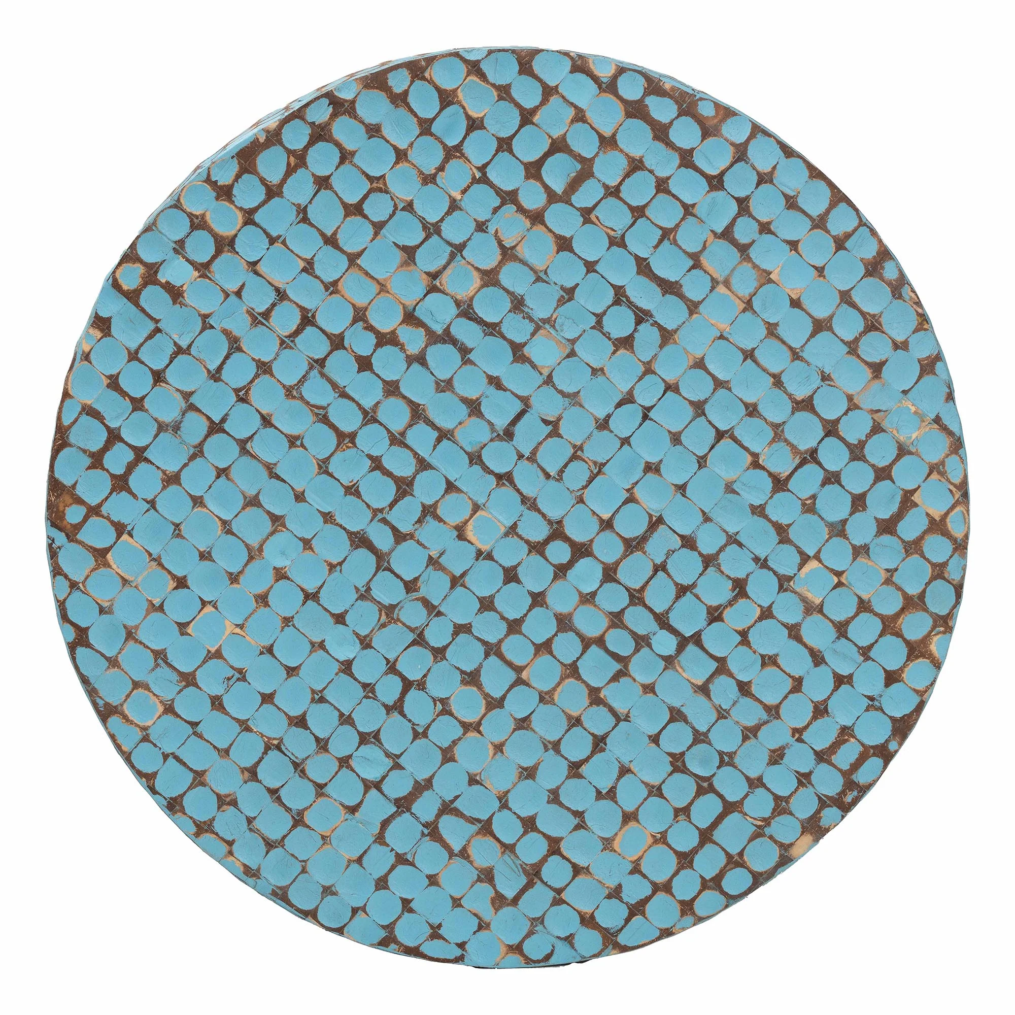 Baxton Studio bali & pari Kaloni Bohemian Sky Blue Coconut Shell and Acacia Wood Coffee Table - Image 4