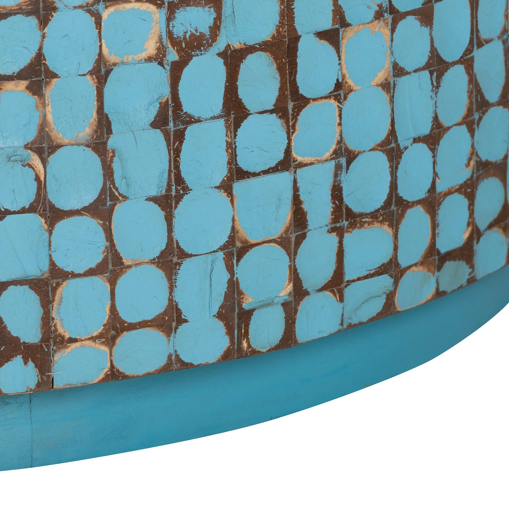 Baxton Studio bali & pari Kaloni Bohemian Sky Blue Coconut Shell and Acacia Wood Coffee Table - Image 5