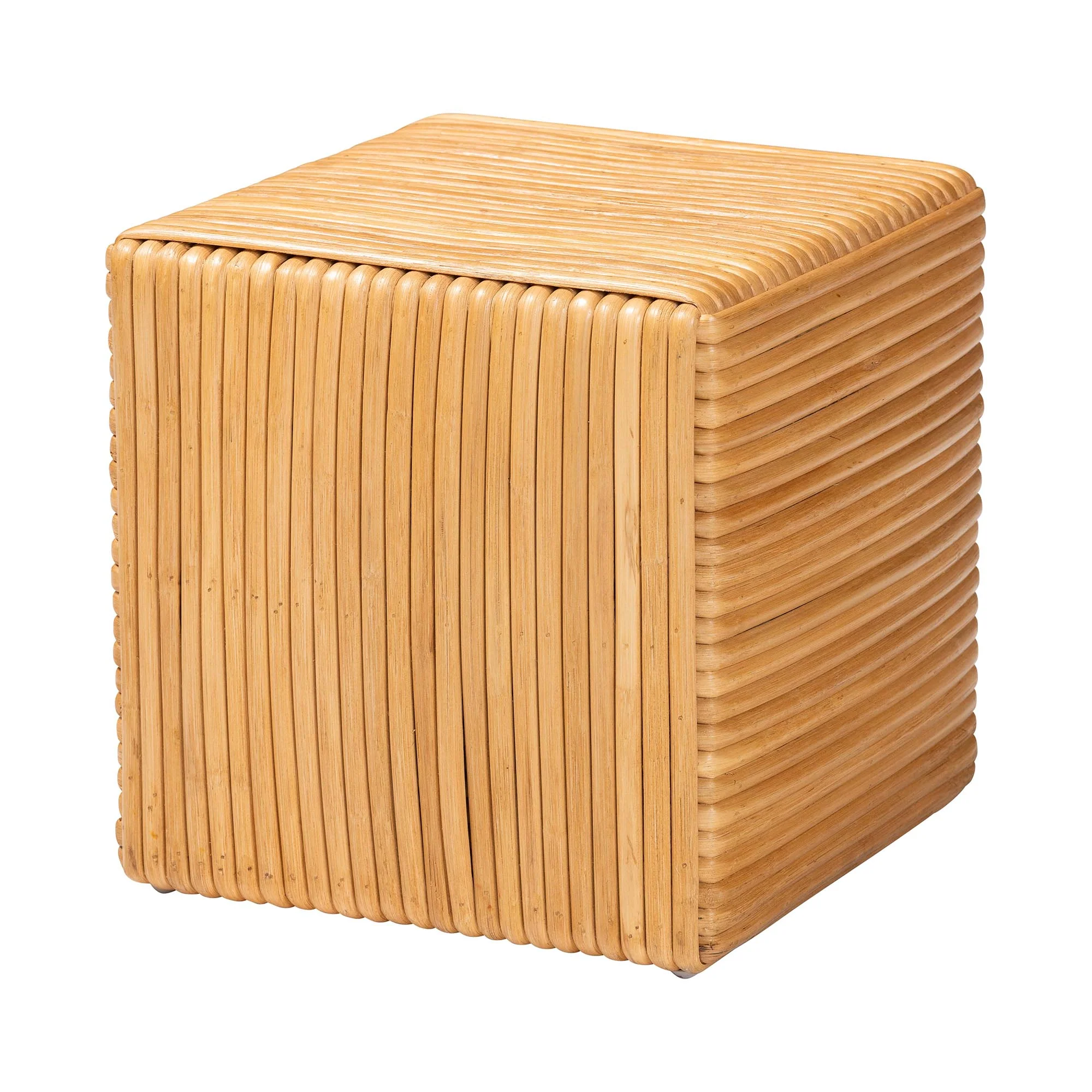 Baxton Studio bali & pari Karina Bohemian Light Honey Rattan Footstool - Image 3
