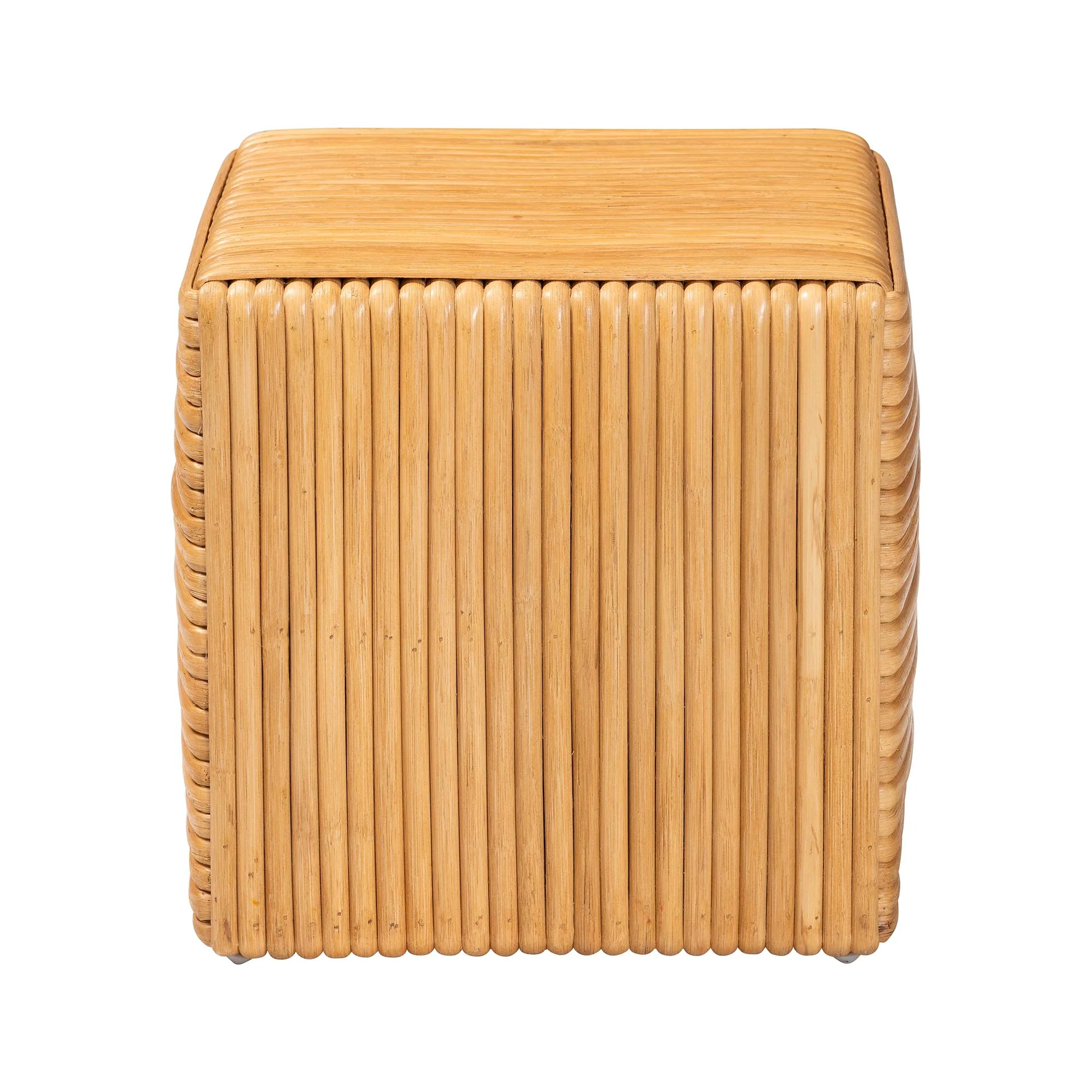 Baxton Studio bali & pari Karina Bohemian Light Honey Rattan Footstool - Image 4