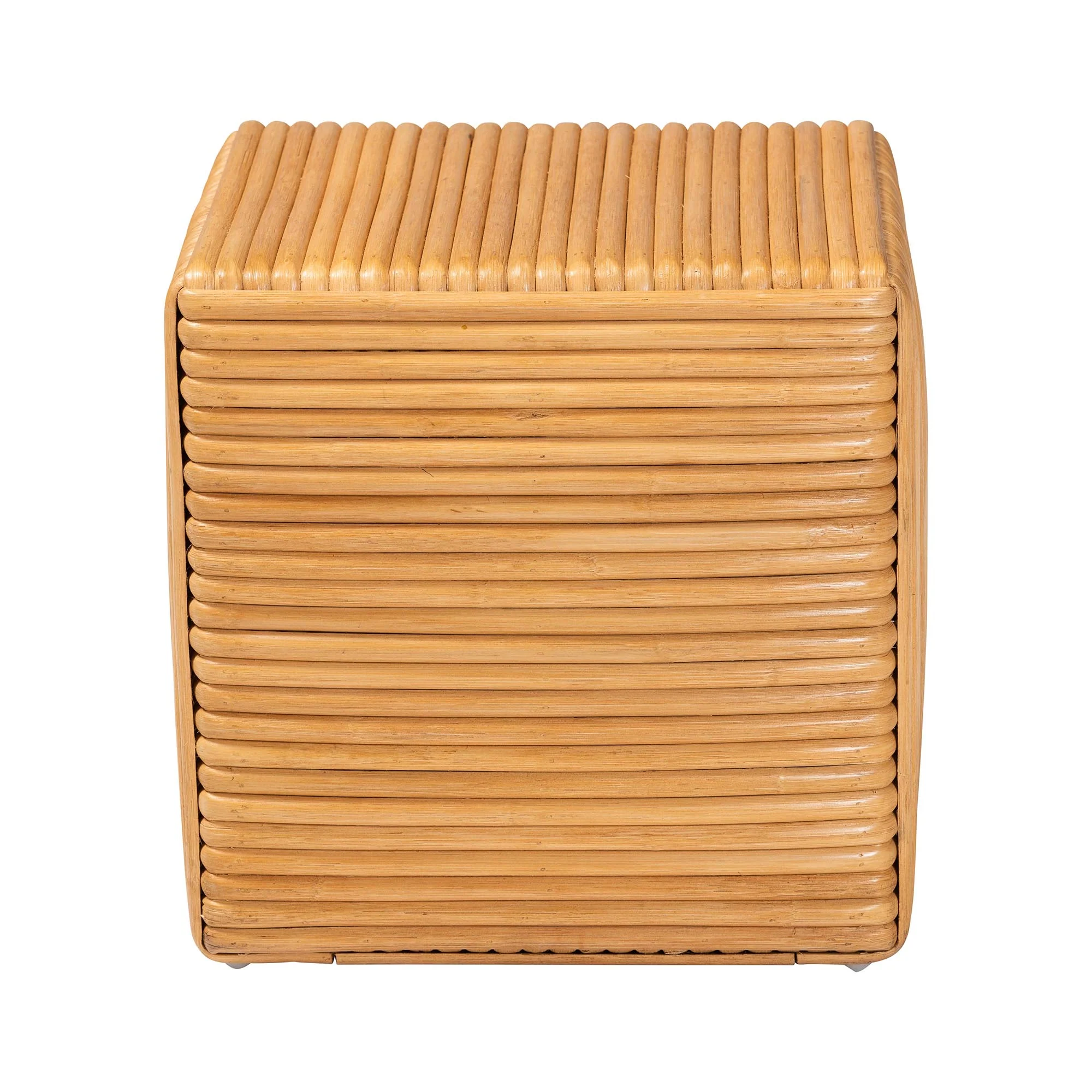 Baxton Studio bali & pari Karina Bohemian Light Honey Rattan Footstool - Image 5