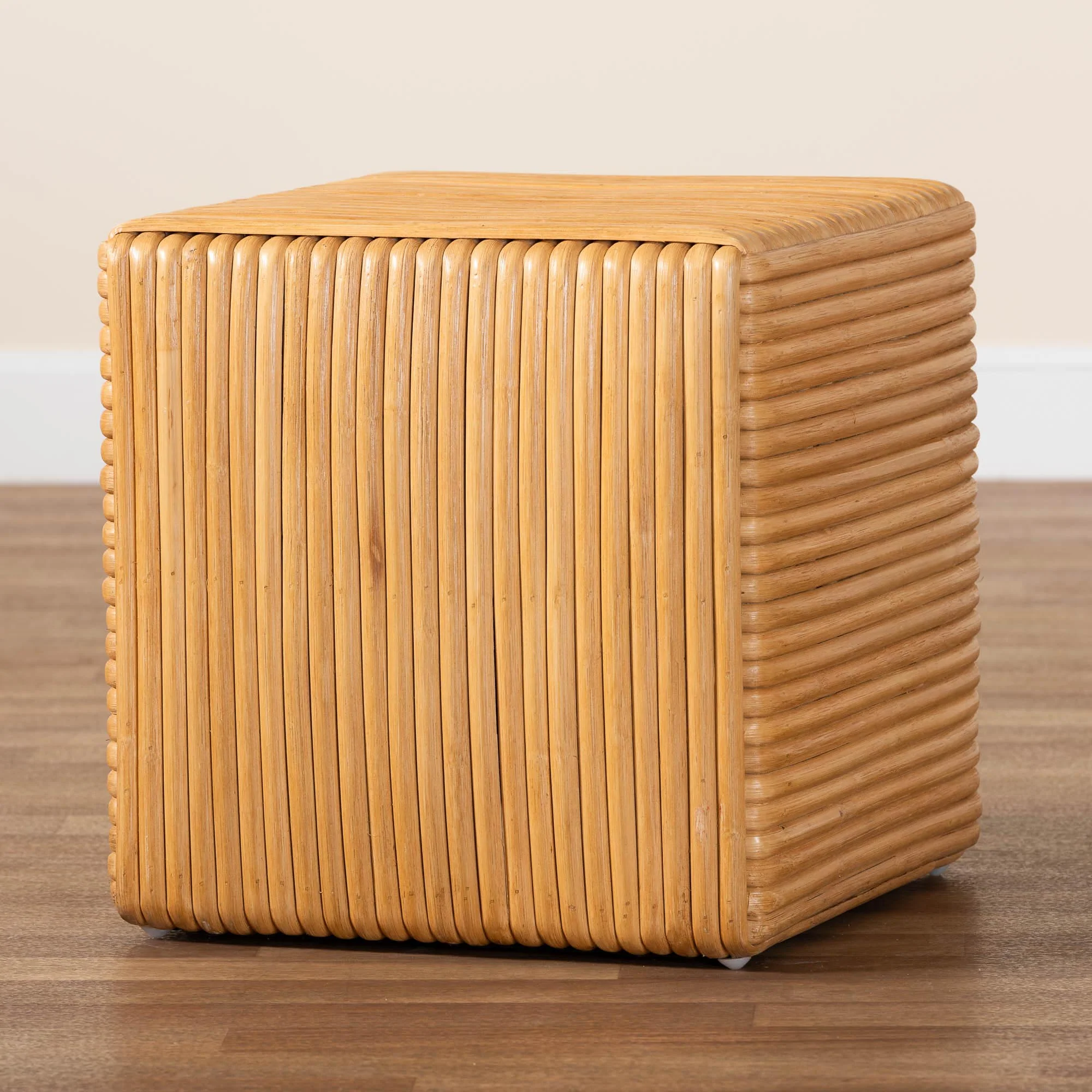 Baxton Studio bali & pari Karina Bohemian Light Honey Rattan Footstool - Image 8