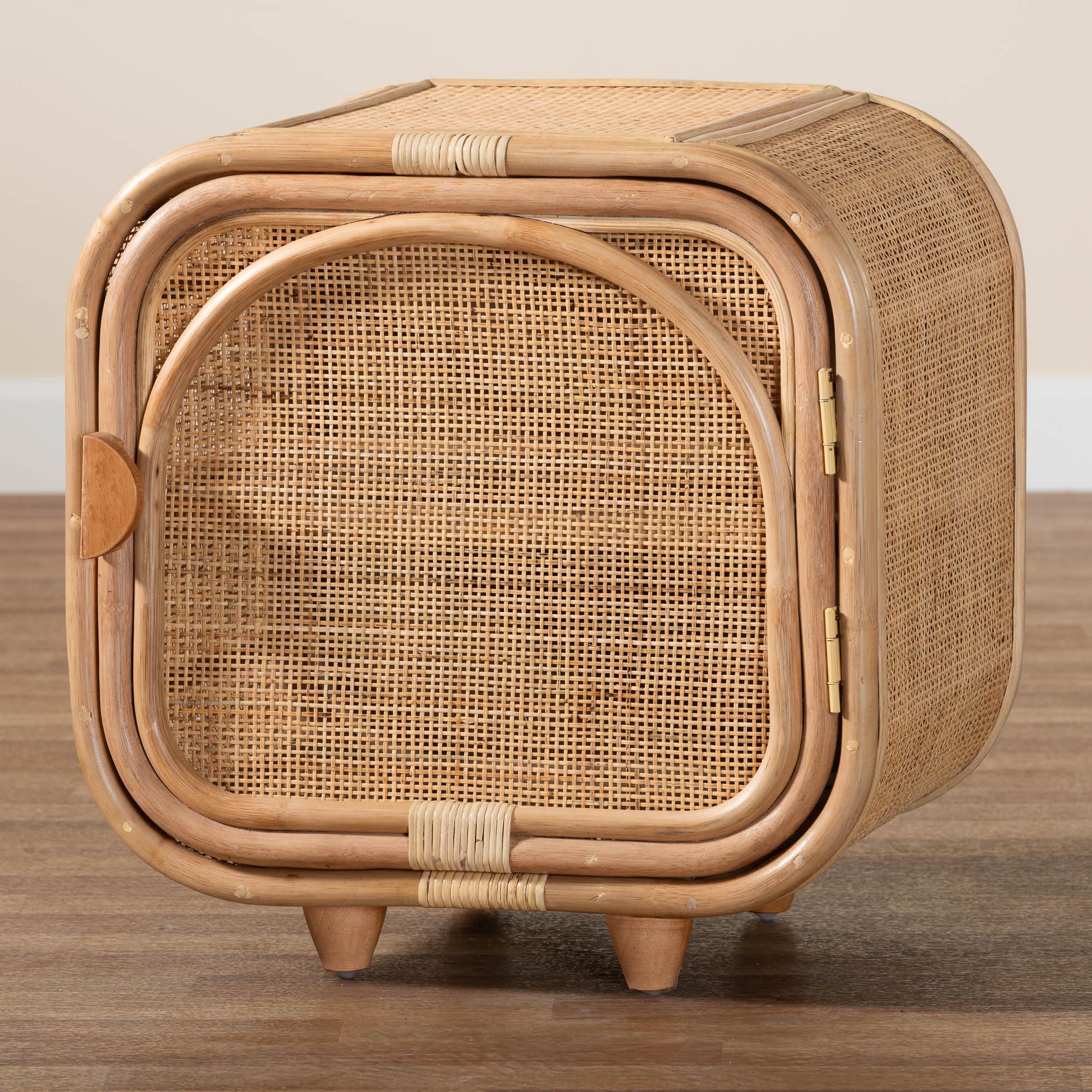 Baxton Studio bali & pari Keita Bohemian Natural Rattan and Mahogany Wood Nightstand - Image 2