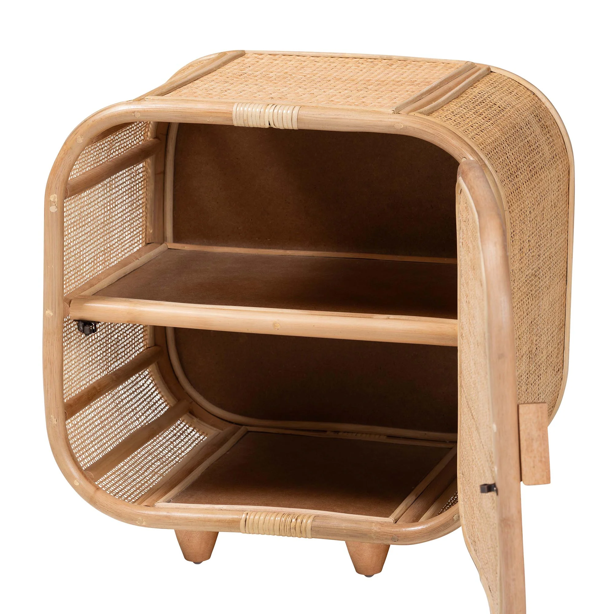 Baxton Studio bali & pari Keita Bohemian Natural Rattan and Mahogany Wood Nightstand - Image 5