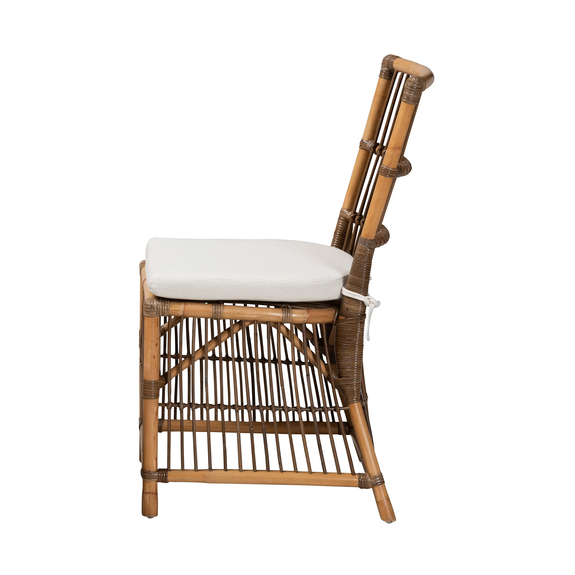 Baxton Studio bali & pari Kim Modern Bohemian White Fabric and Natural Brown Rattan Dining Chair - Image 4