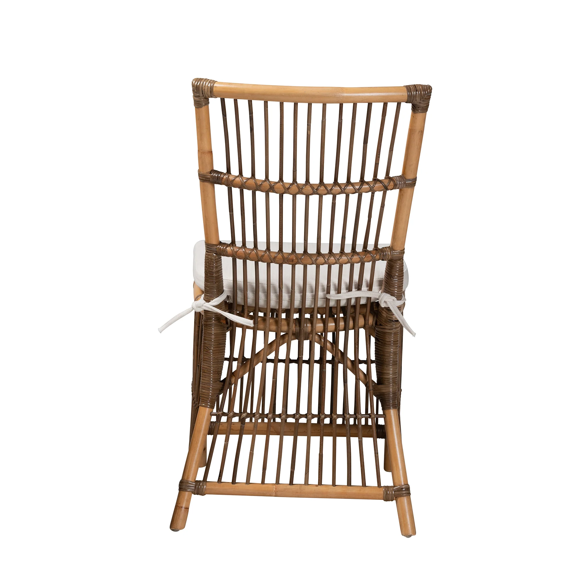 Baxton Studio bali & pari Kim Modern Bohemian White Fabric and Natural Brown Rattan Dining Chair - Image 5
