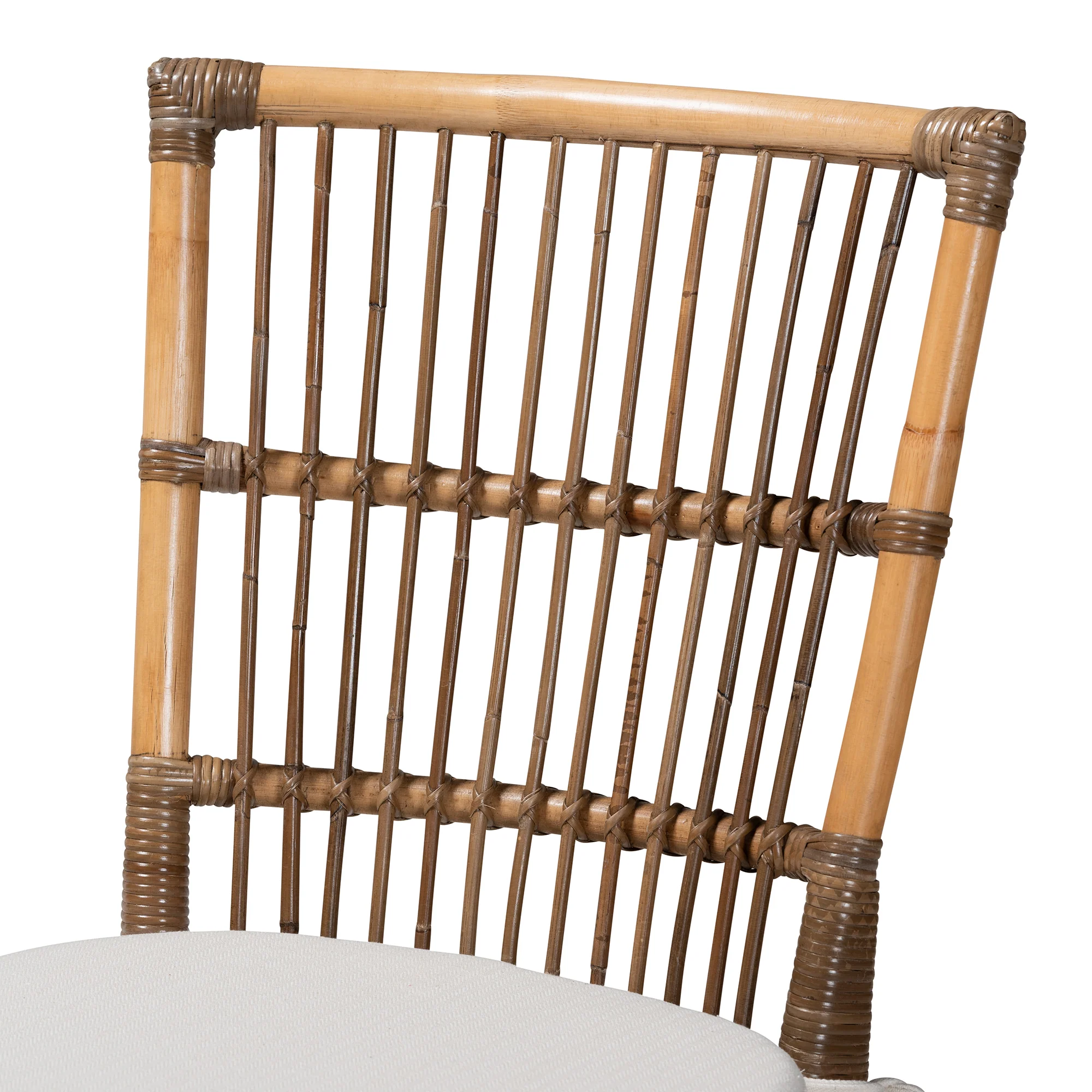 Baxton Studio bali & pari Kim Modern Bohemian White Fabric and Natural Brown Rattan Dining Chair - Image 6