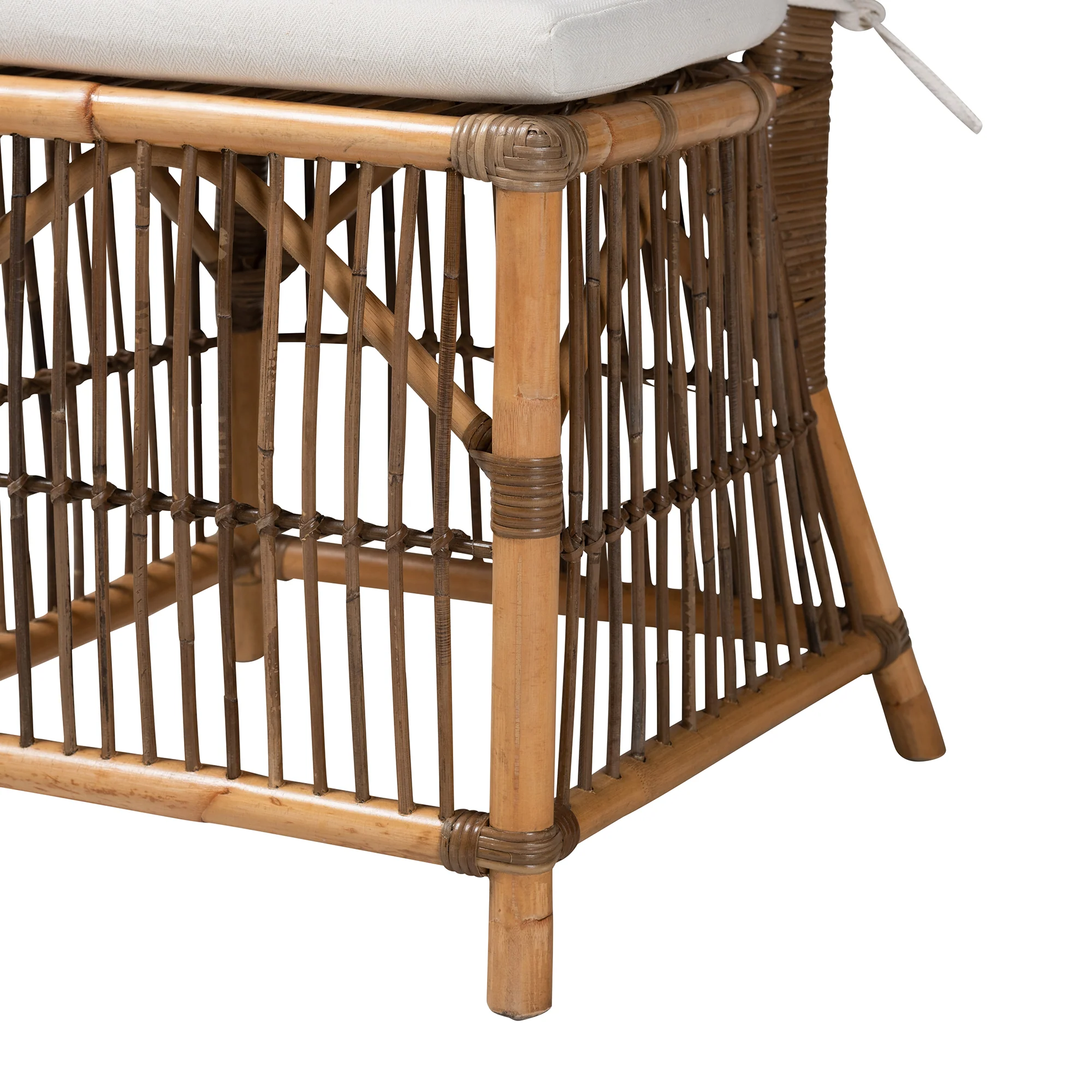 Baxton Studio bali & pari Kim Modern Bohemian White Fabric and Natural Brown Rattan Dining Chair - Image 7
