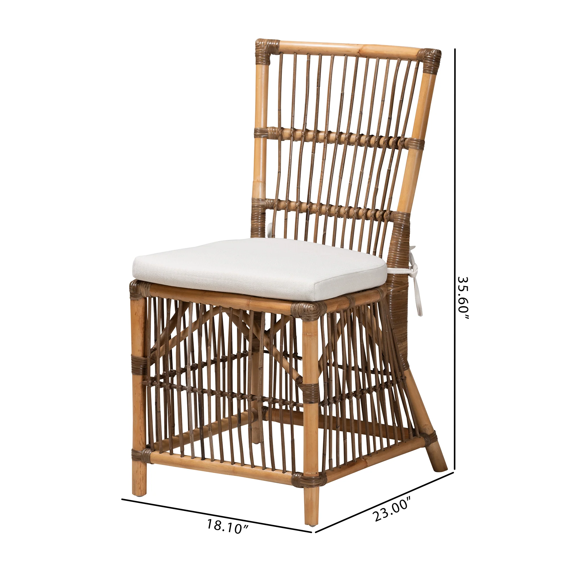 Baxton Studio bali & pari Kim Modern Bohemian White Fabric and Natural Brown Rattan Dining Chair - Image 9