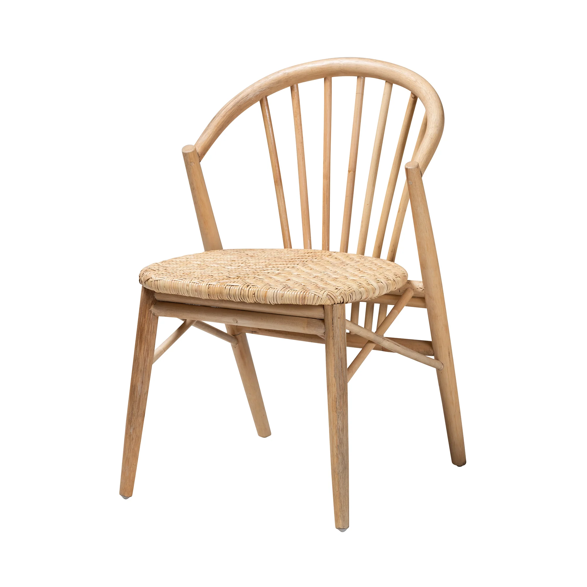 Baxton Studio bali & pari Kobe Mid-Century Modern Natural Brown Finished Wood and Rattan Dining Chair - Image 2