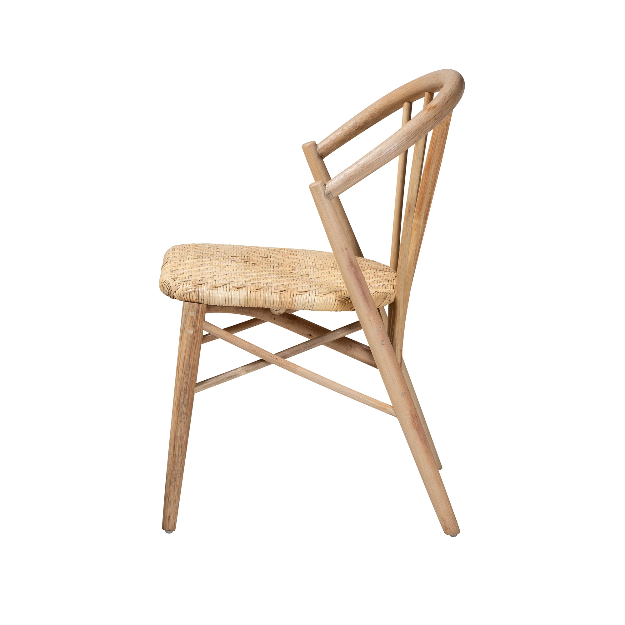 Baxton Studio bali & pari Kobe Mid-Century Modern Natural Brown Finished Wood and Rattan Dining Chair - Image 4