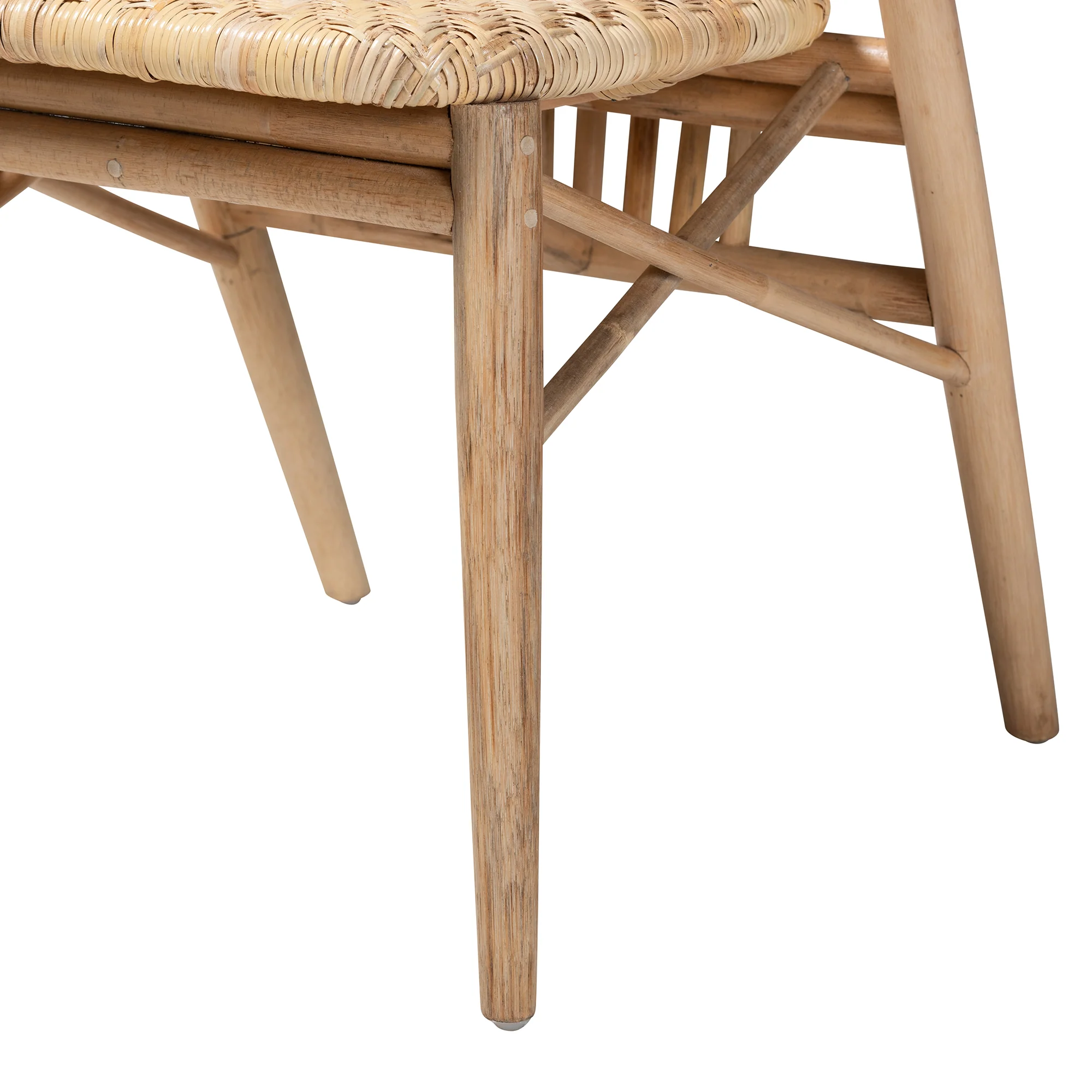 Baxton Studio bali & pari Kobe Mid-Century Modern Natural Brown Finished Wood and Rattan Dining Chair - Image 7