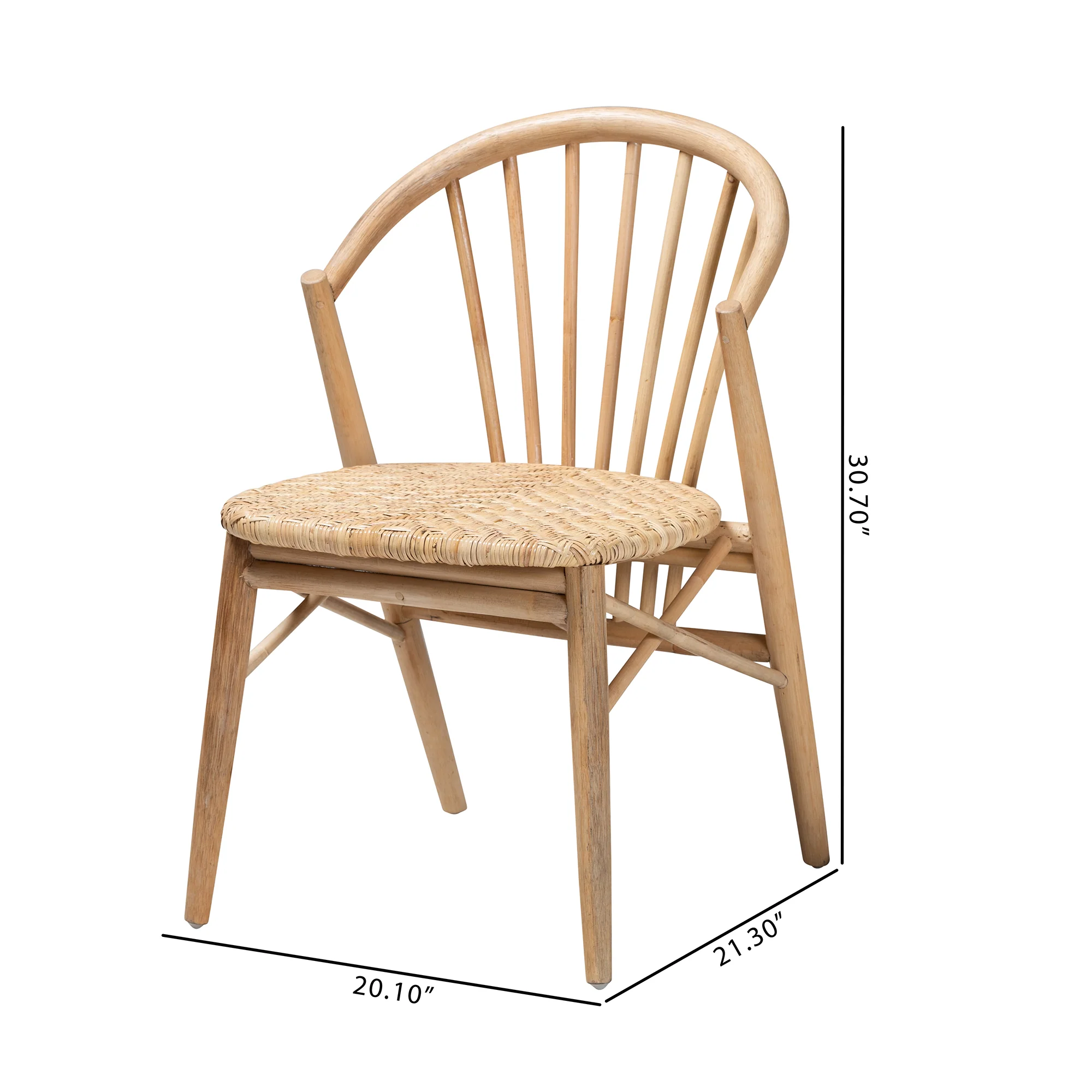 Baxton Studio bali & pari Kobe Mid-Century Modern Natural Brown Finished Wood and Rattan Dining Chair - Image 9