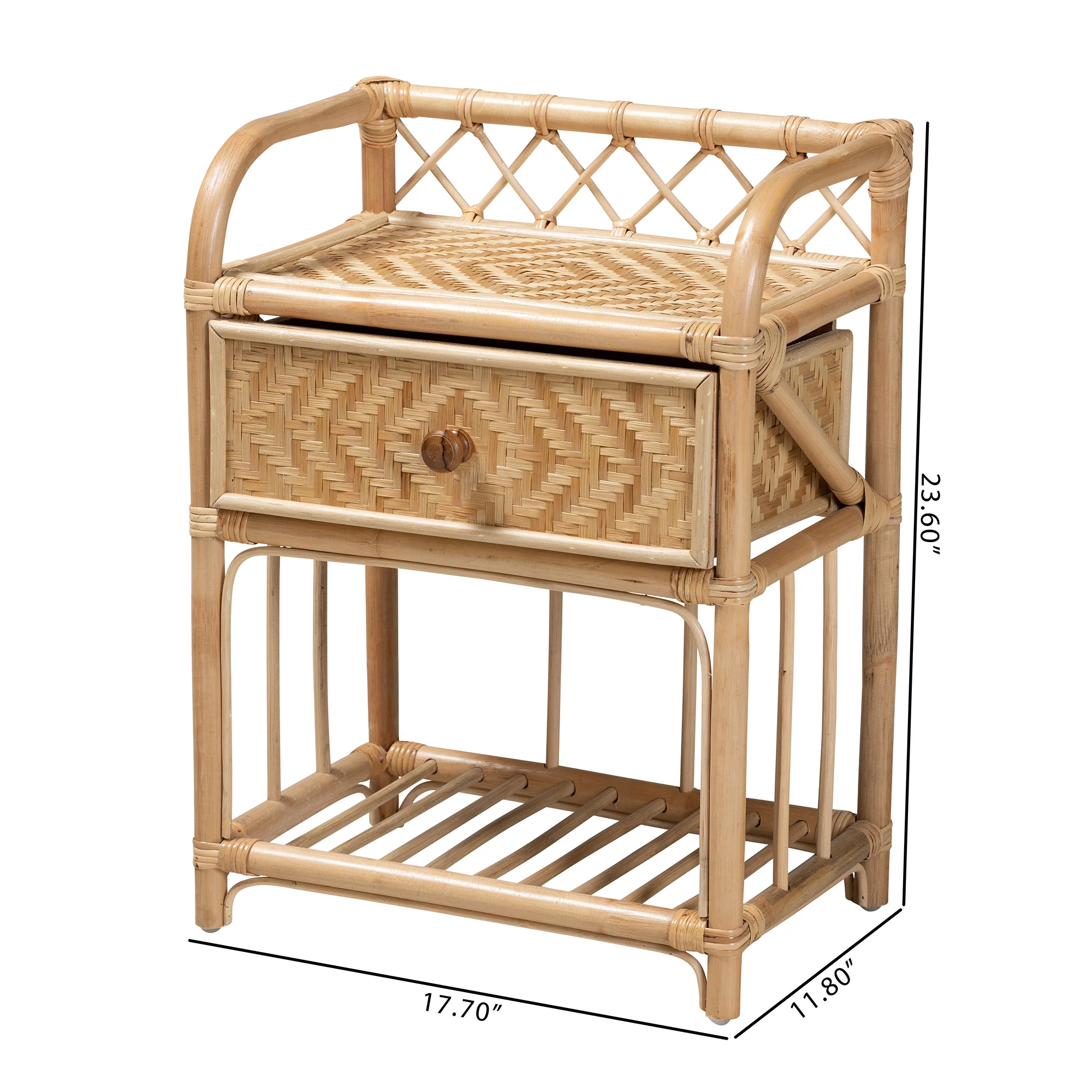 Baxton Studio bali & pari Kobie Modern Bohemian Natural Brown Rattan 1-Drawer Nightstand - Image 3