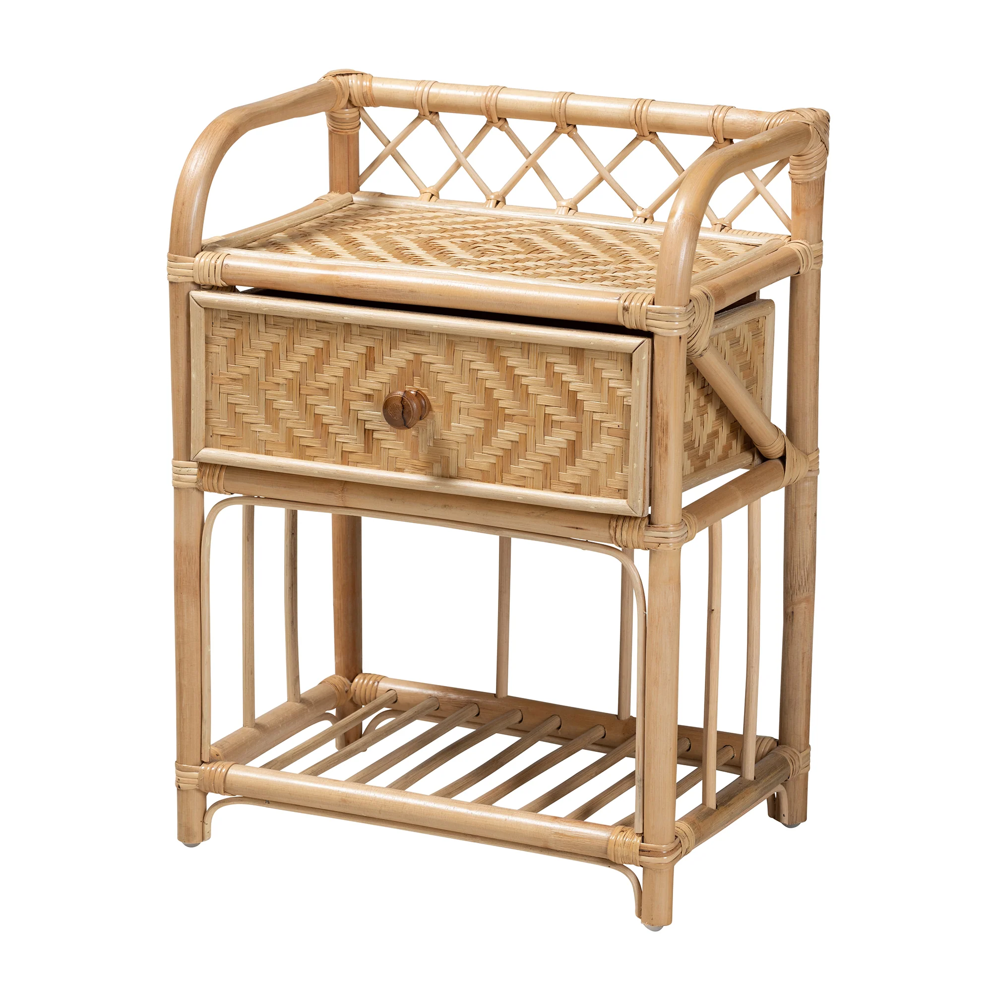 Baxton Studio bali & pari Kobie Modern Bohemian Natural Brown Rattan 1-Drawer Nightstand - Image 4