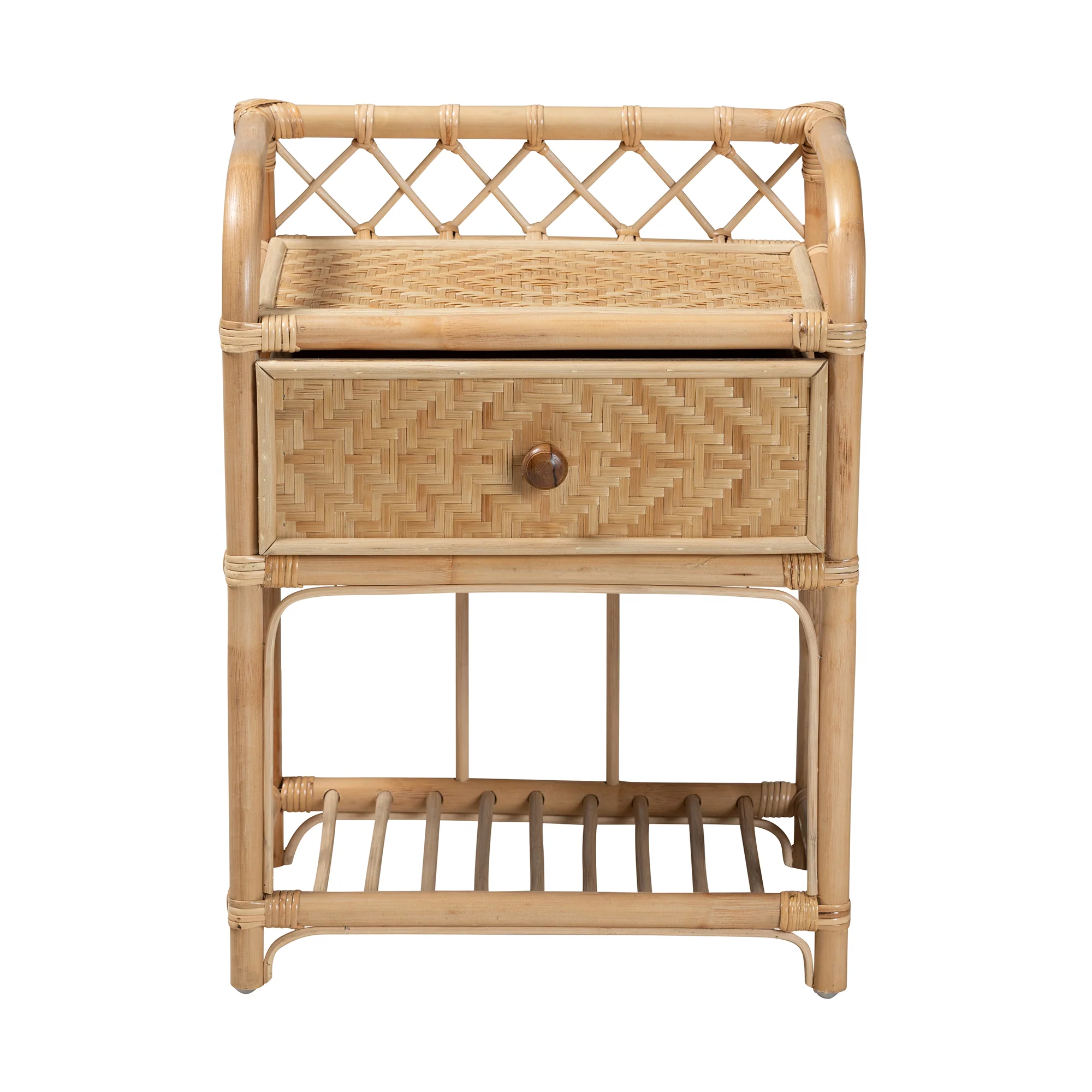 Baxton Studio bali & pari Kobie Modern Bohemian Natural Brown Rattan 1-Drawer Nightstand - Image 6