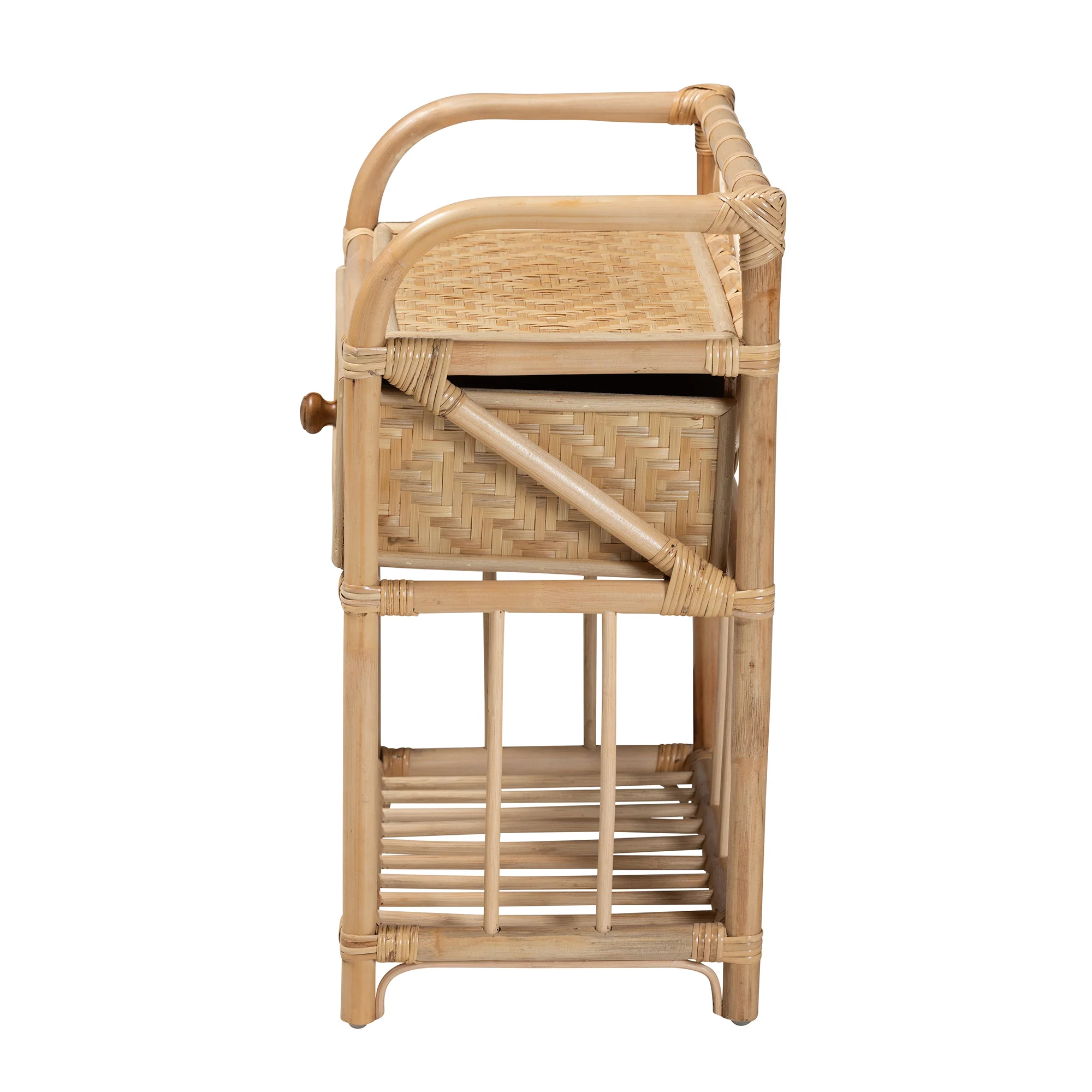Baxton Studio bali & pari Kobie Modern Bohemian Natural Brown Rattan 1-Drawer Nightstand - Image 7