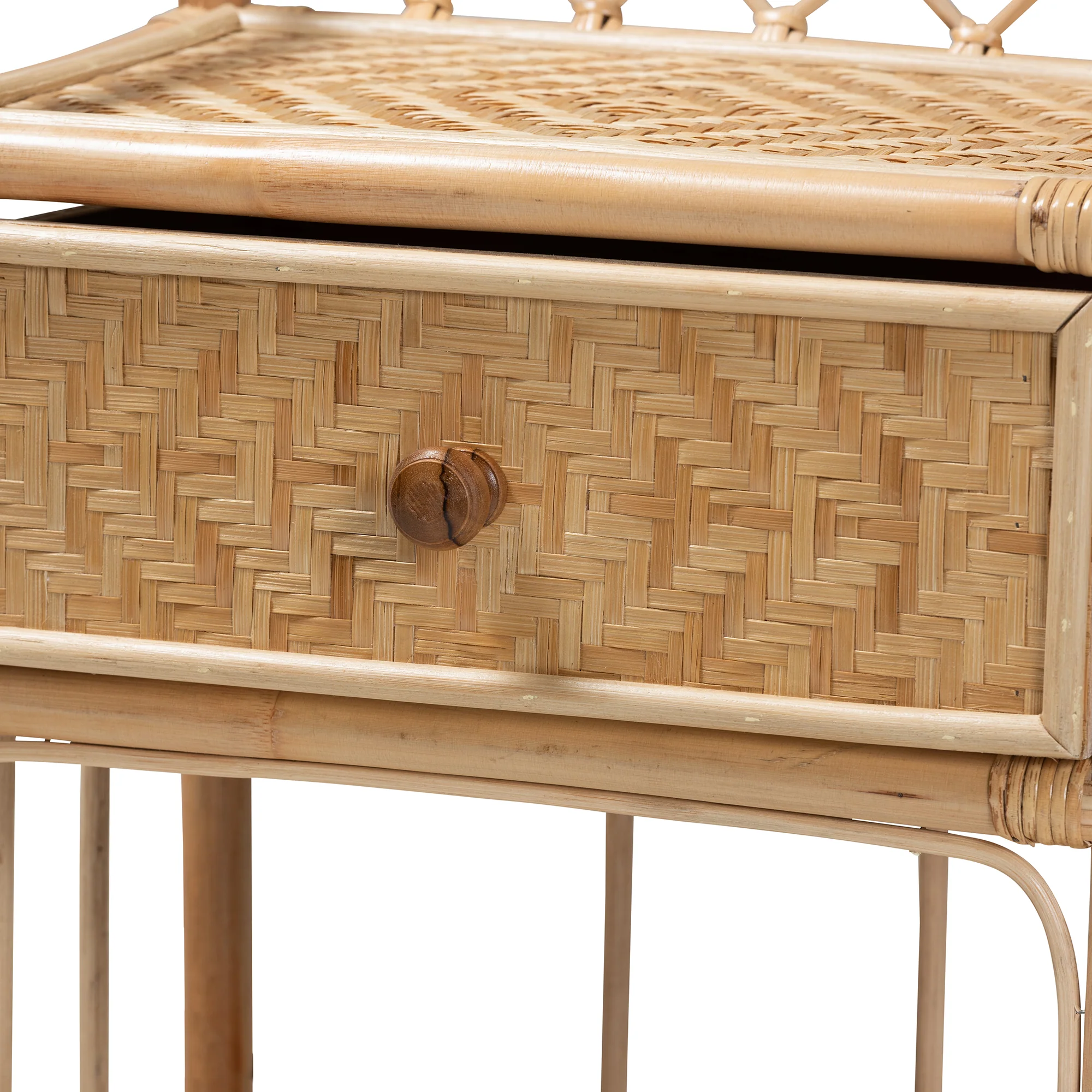Baxton Studio bali & pari Kobie Modern Bohemian Natural Brown Rattan 1-Drawer Nightstand - Image 8