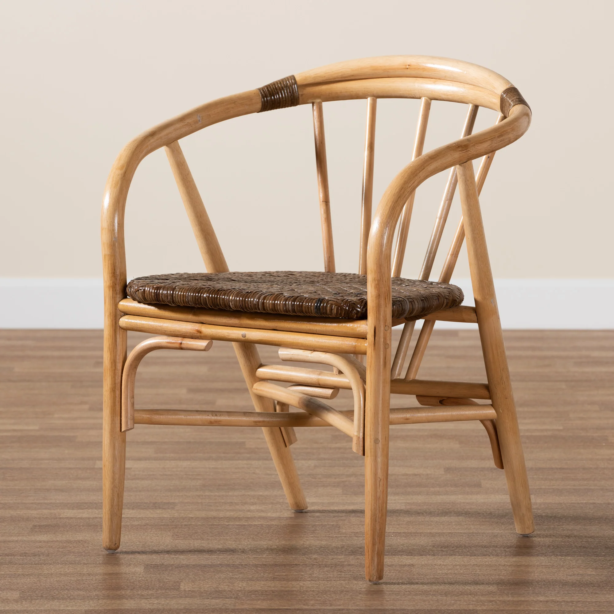 Baxton Studio bali & pari Kyoto Modern Bohemian Natural Brown Rattan Dining Chair - Image 2