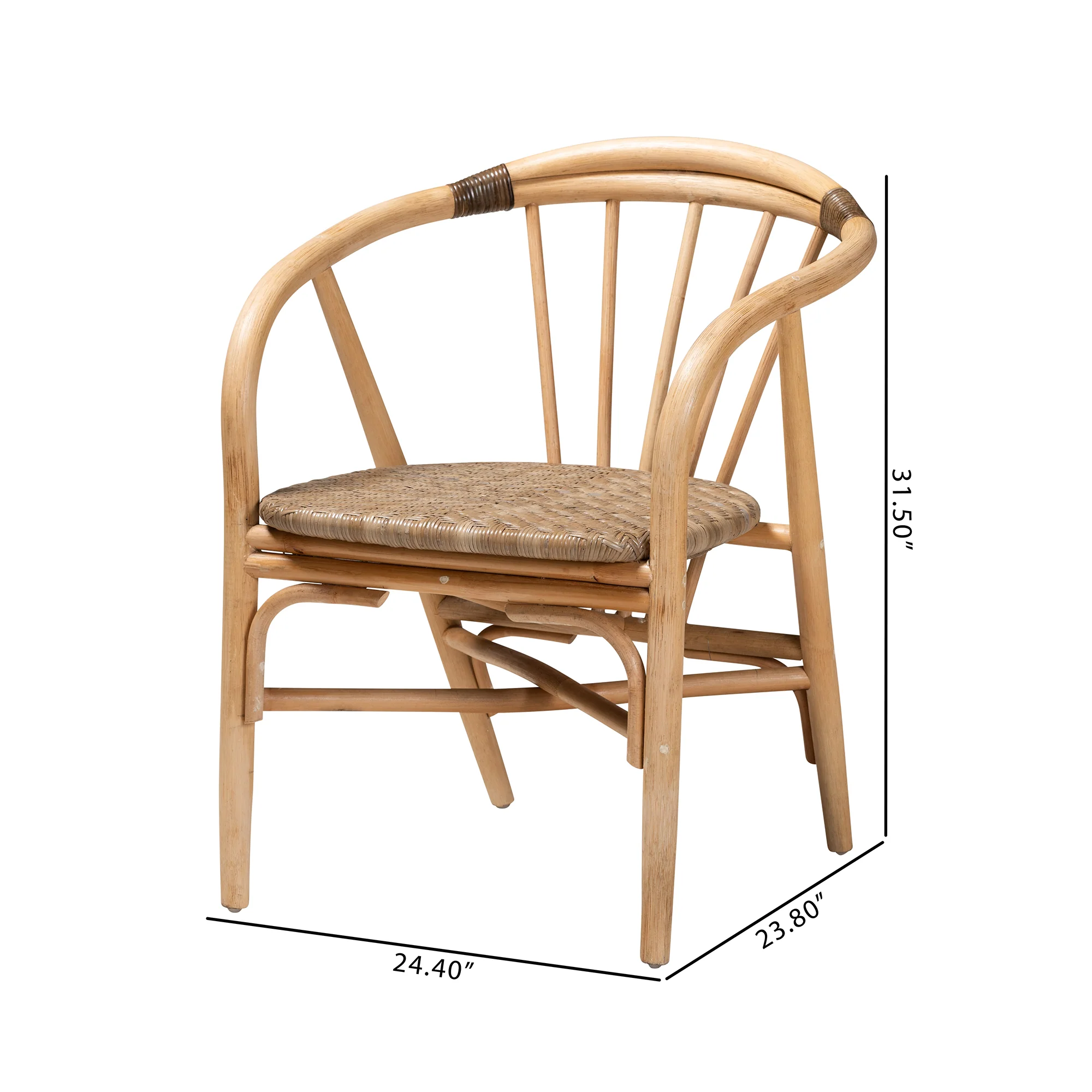 Baxton Studio bali & pari Kyoto Modern Bohemian Natural Brown Rattan Dining Chair - Image 3