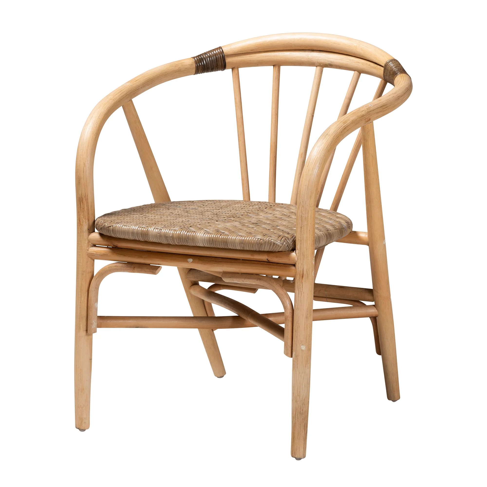 Baxton Studio bali & pari Kyoto Modern Bohemian Natural Brown Rattan Dining Chair - Image 4