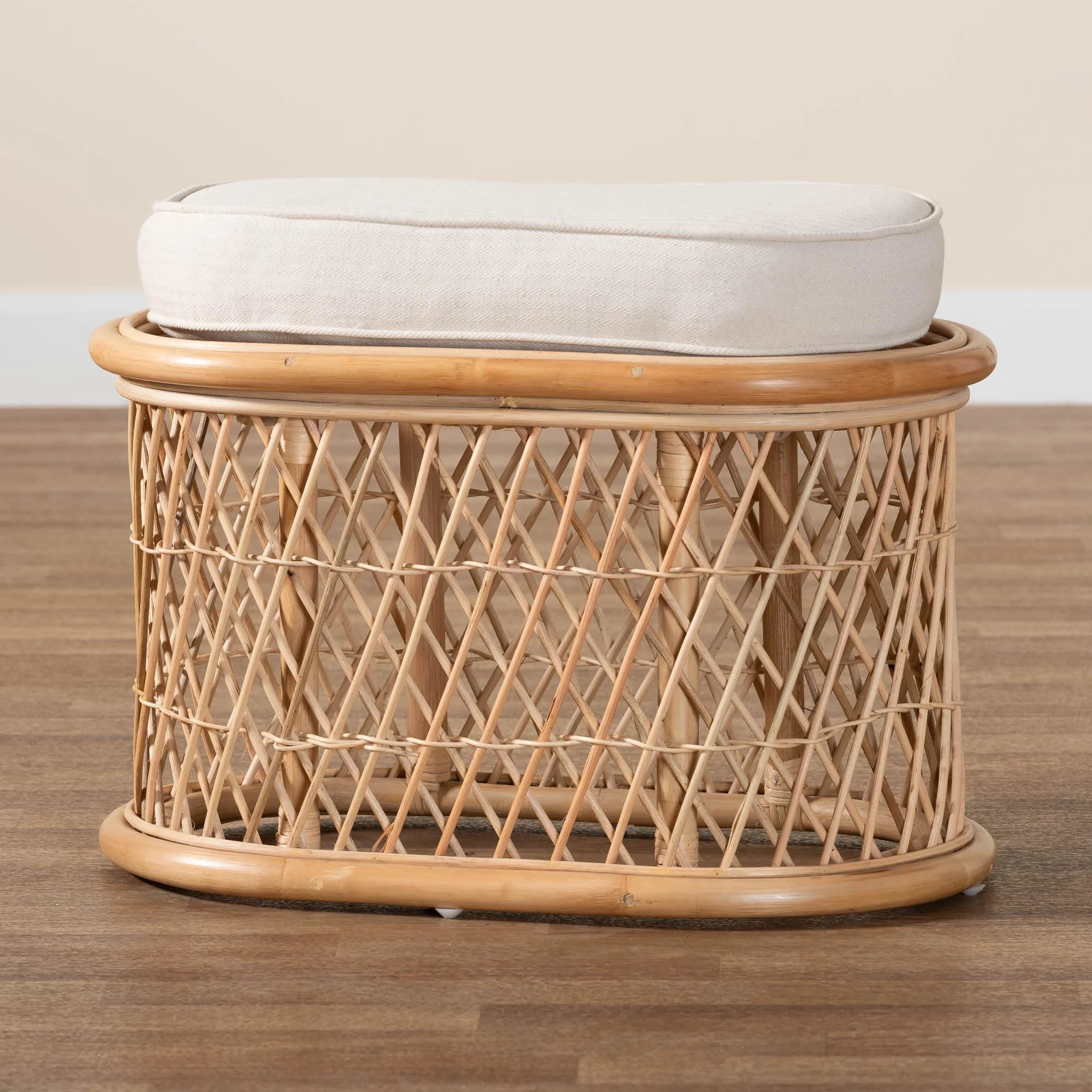 Baxton Studio bali & pari Ladonna Bohemian Natural Rattan Ottoman Footstool - Image 2