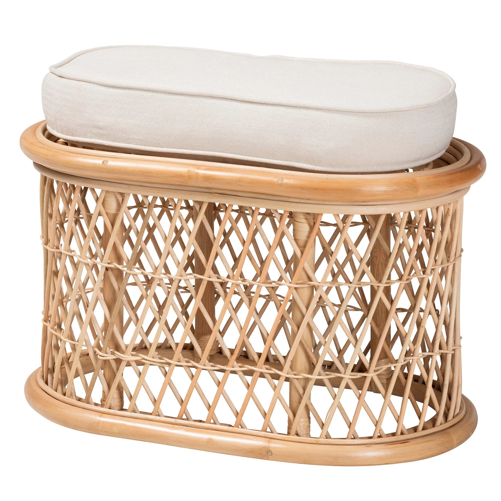 Baxton Studio bali & pari Ladonna Bohemian Natural Rattan Ottoman Footstool - Image 4