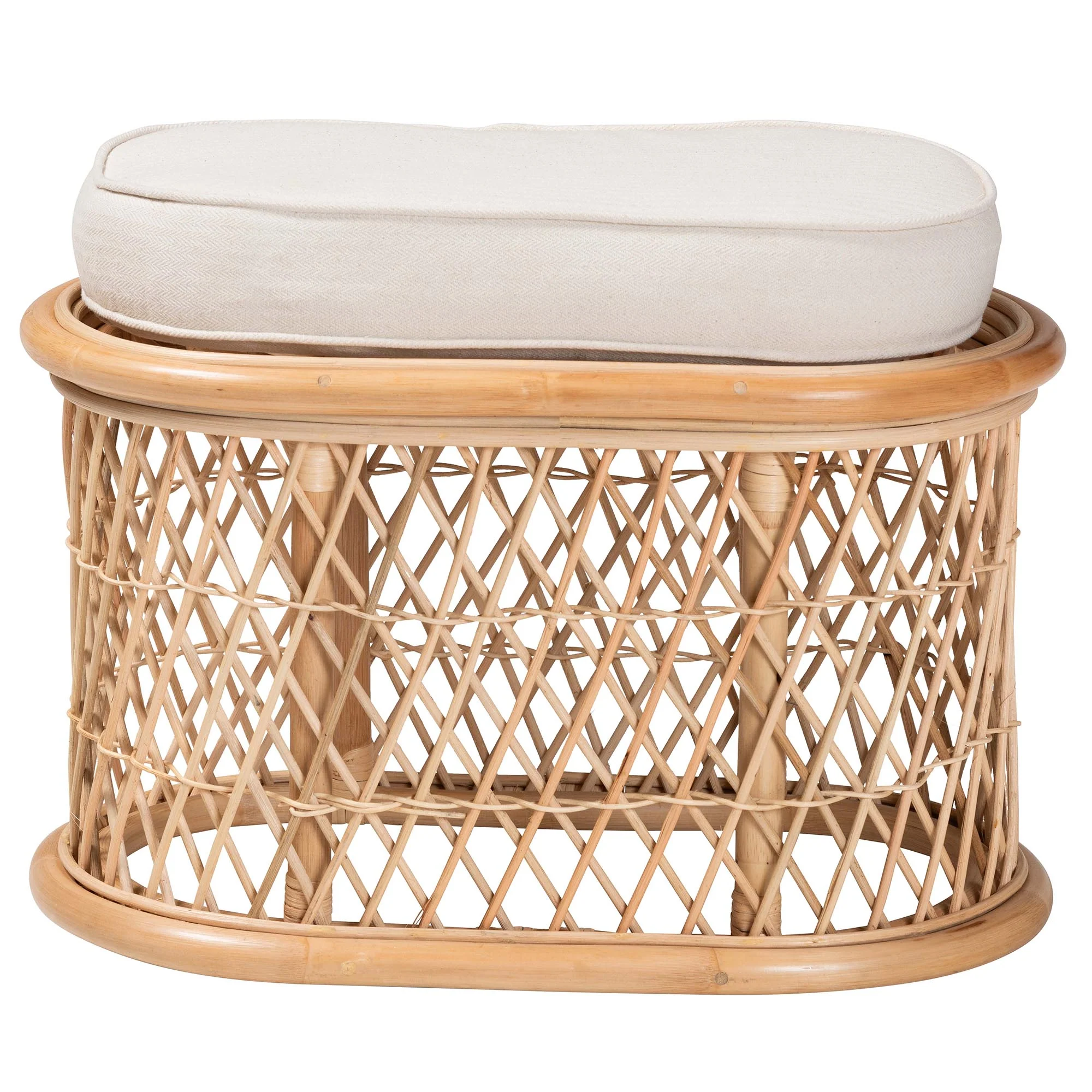 Baxton Studio bali & pari Ladonna Bohemian Natural Rattan Ottoman Footstool - Image 5