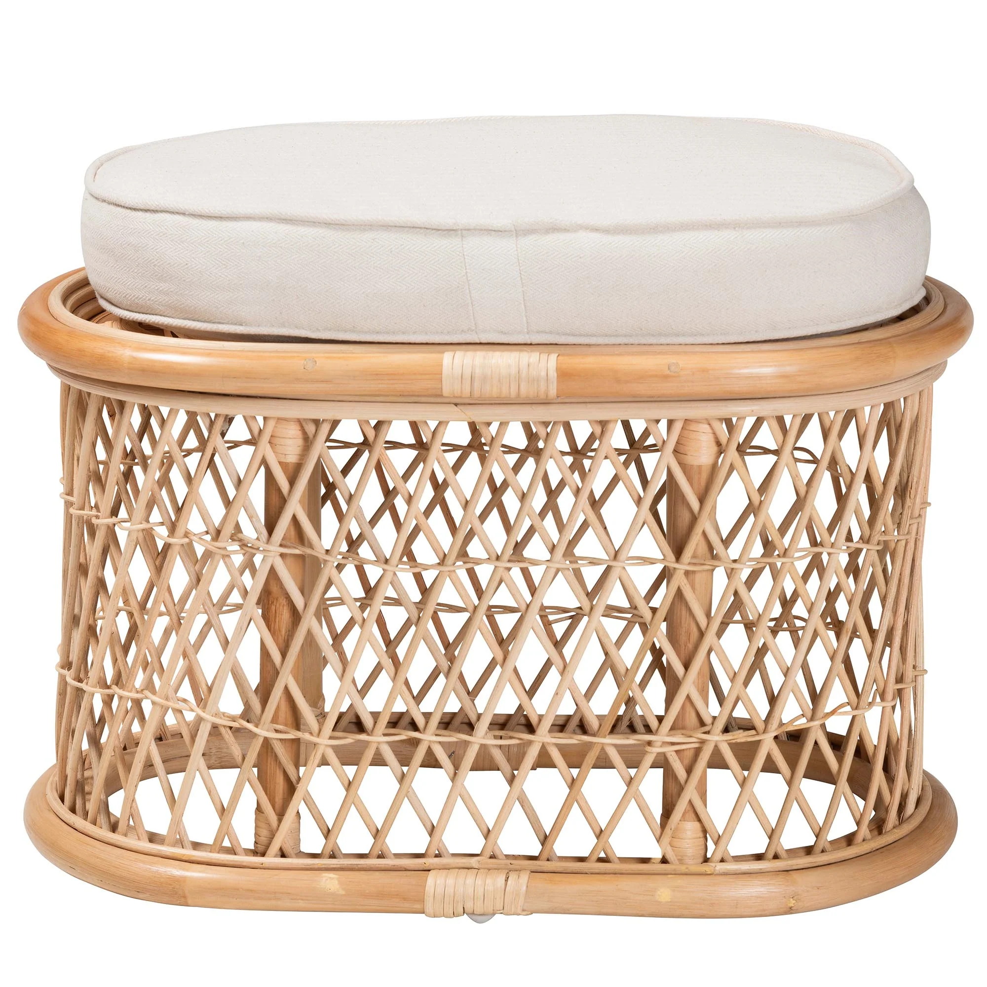 Baxton Studio bali & pari Ladonna Bohemian Natural Rattan Ottoman Footstool - Image 7
