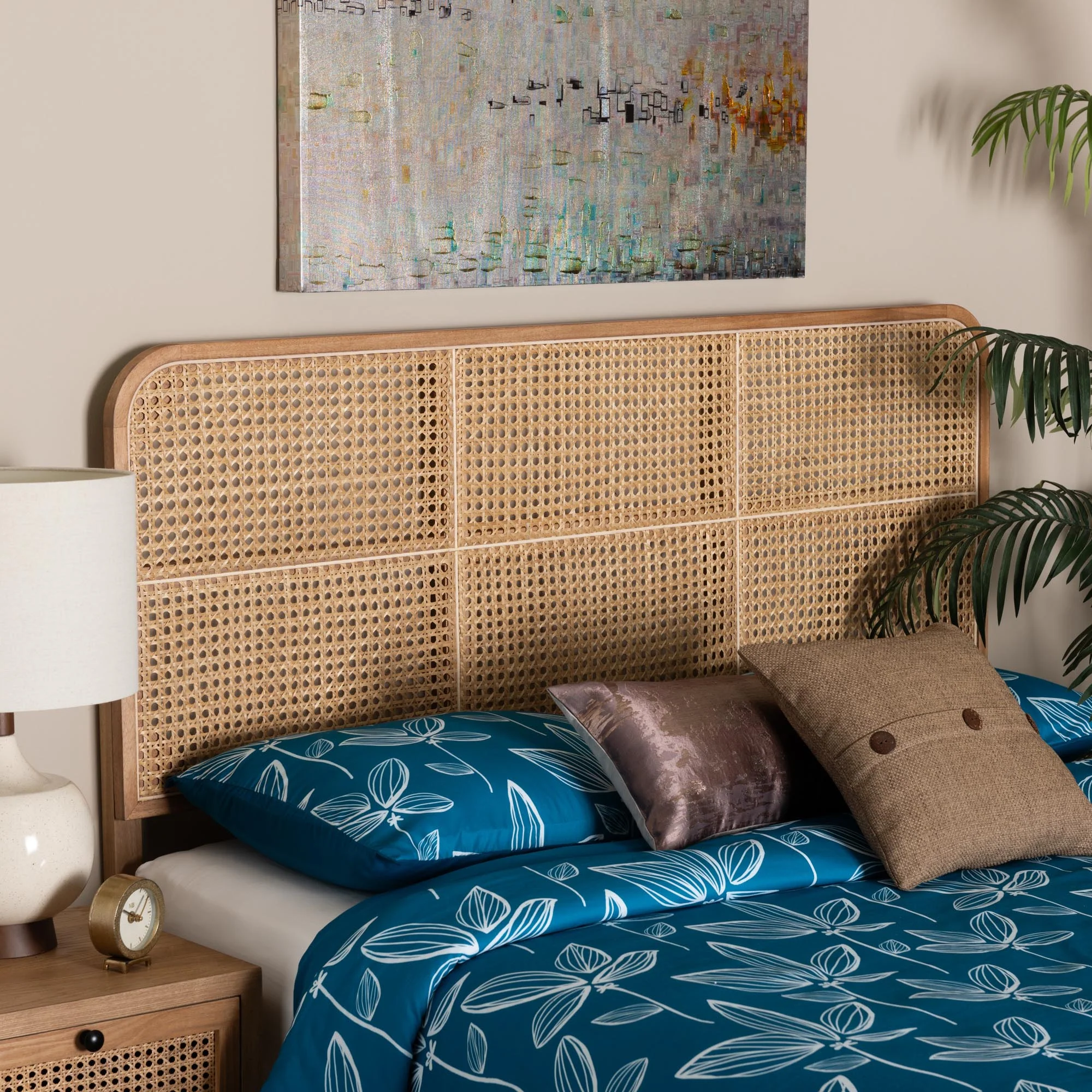 Baxton Studio bali & pari Lainer Modern Bohemian Black Finished Bayur Wood and Natural Bamboo Queen Size Headboard - Image 17