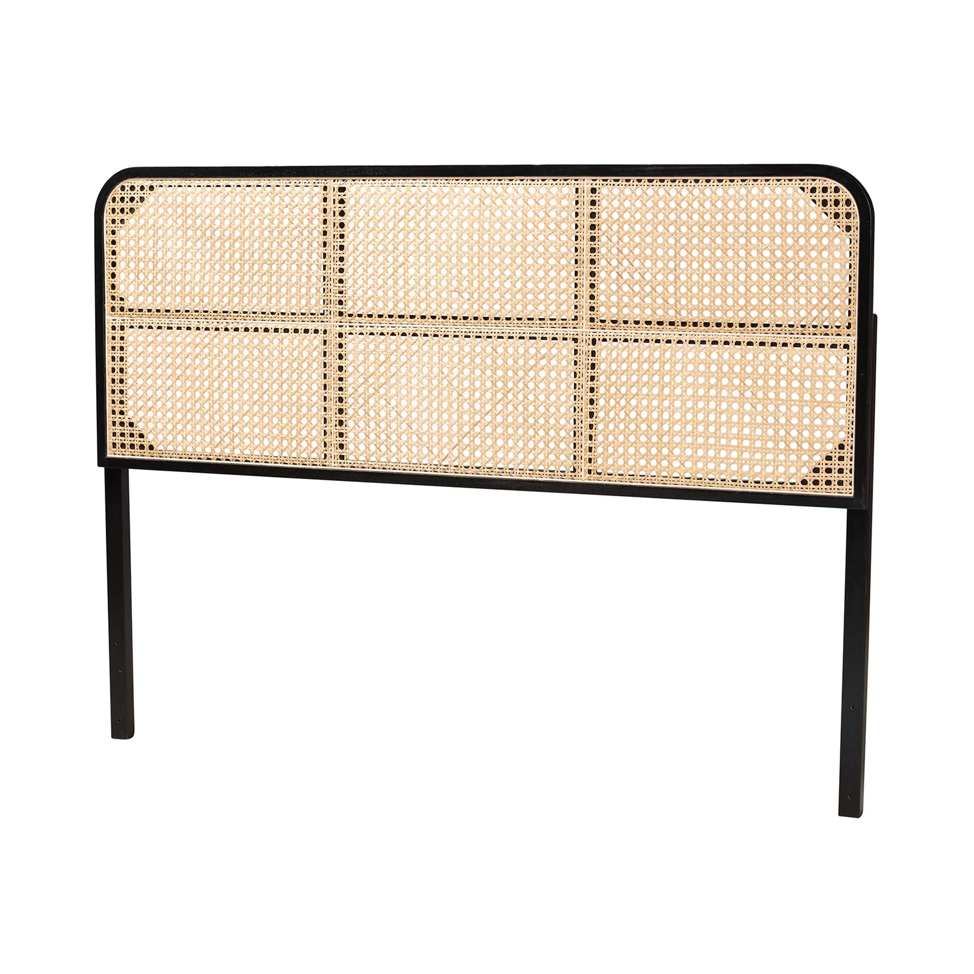 Baxton Studio bali & pari Lainer Modern Bohemian Black Finished Bayur Wood and Natural Bamboo Queen Size Headboard - Image 2