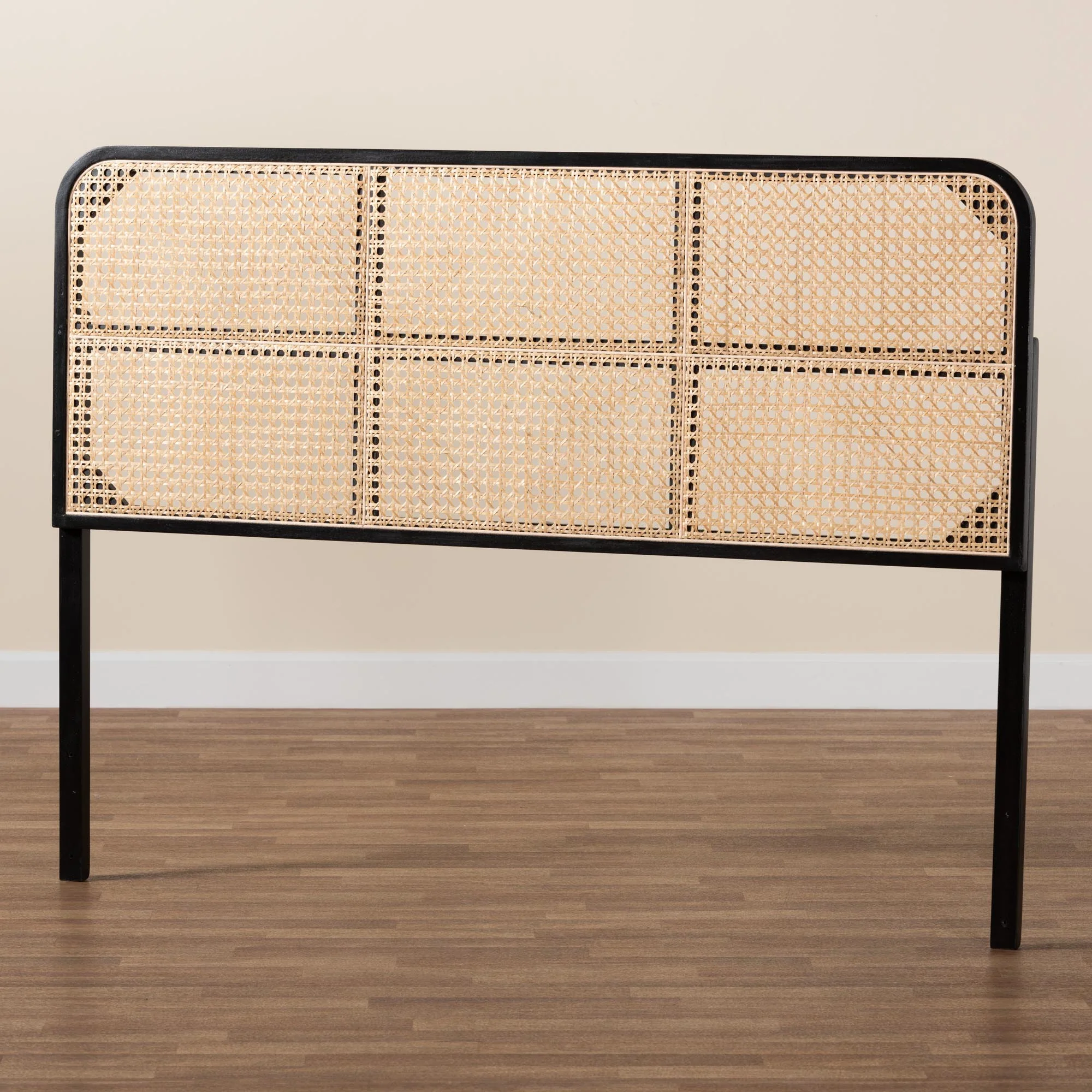 Baxton Studio bali & pari Lainer Modern Bohemian Black Finished Bayur Wood and Natural Bamboo Queen Size Headboard - Image 6
