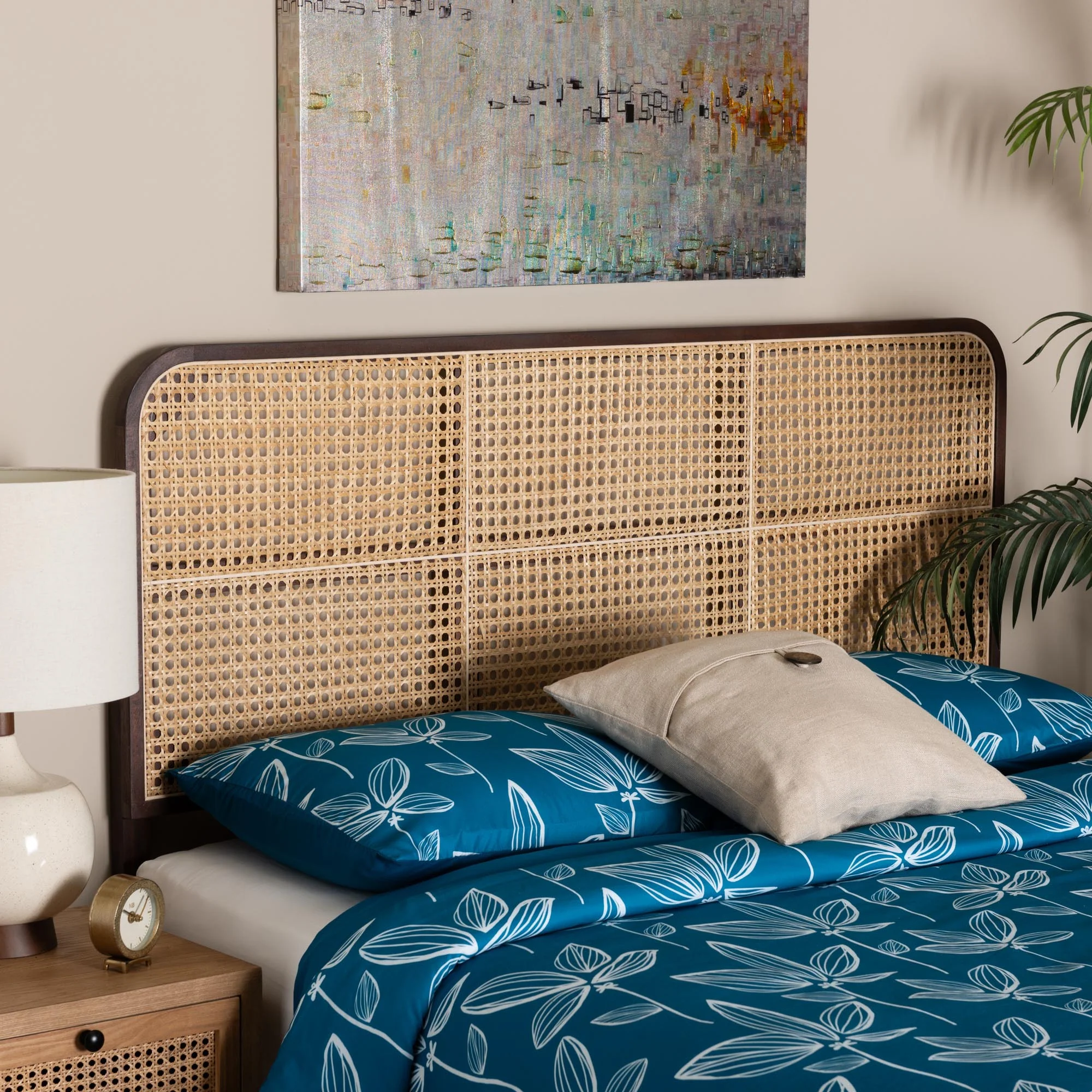 Baxton Studio bali & pari Lainer Modern Bohemian Black Finished Bayur Wood and Natural Bamboo Queen Size Headboard - Image 9