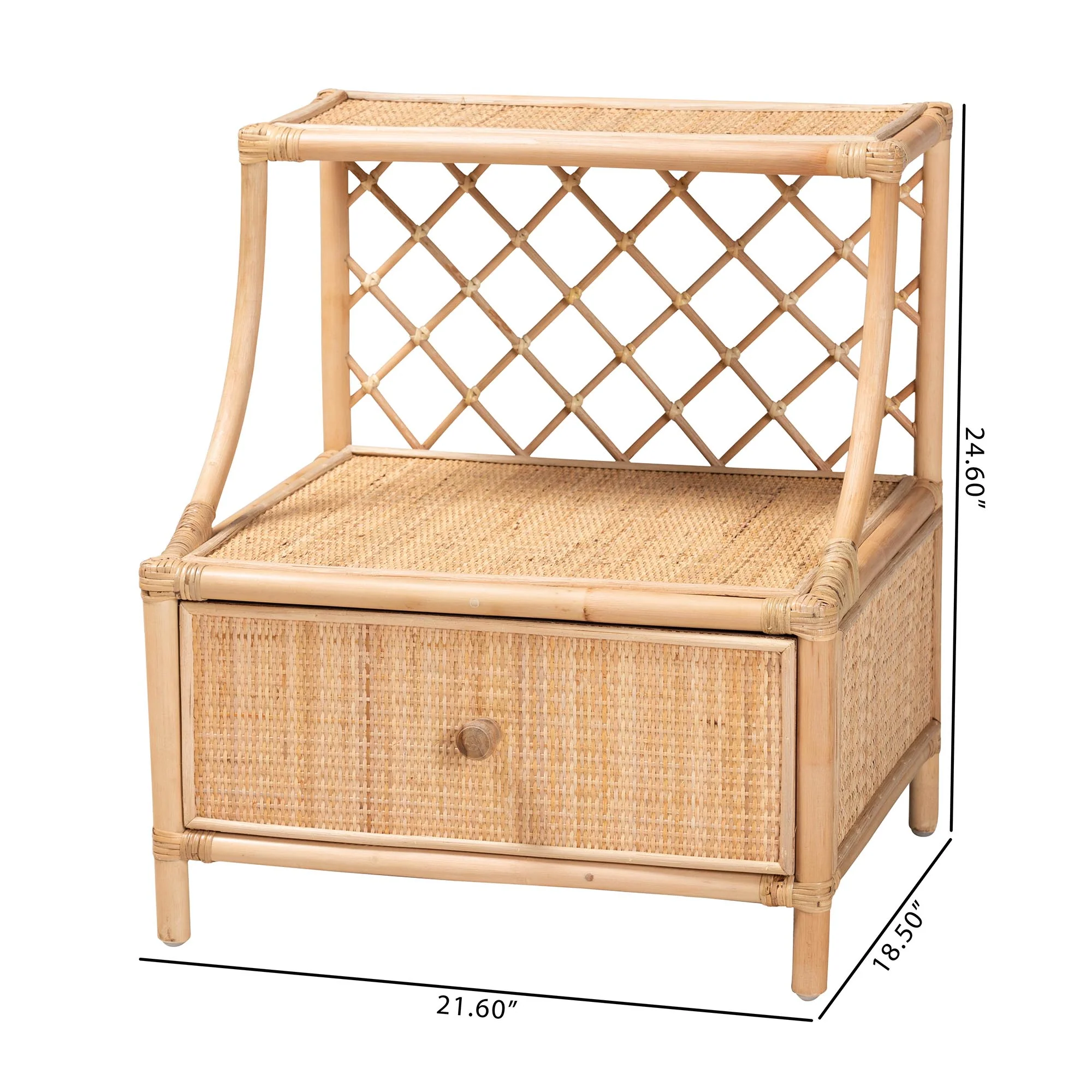 Baxton Studio bali & pari Lalo Modern Bohemian Natural Brown Rattan 1-Drawer Nightstand - Image 10