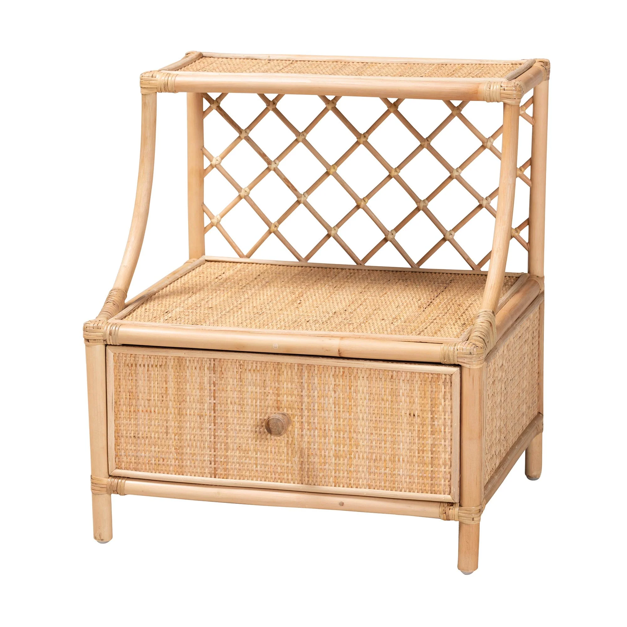 Baxton Studio bali & pari Lalo Modern Bohemian Natural Brown Rattan 1-Drawer Nightstand - Image 2