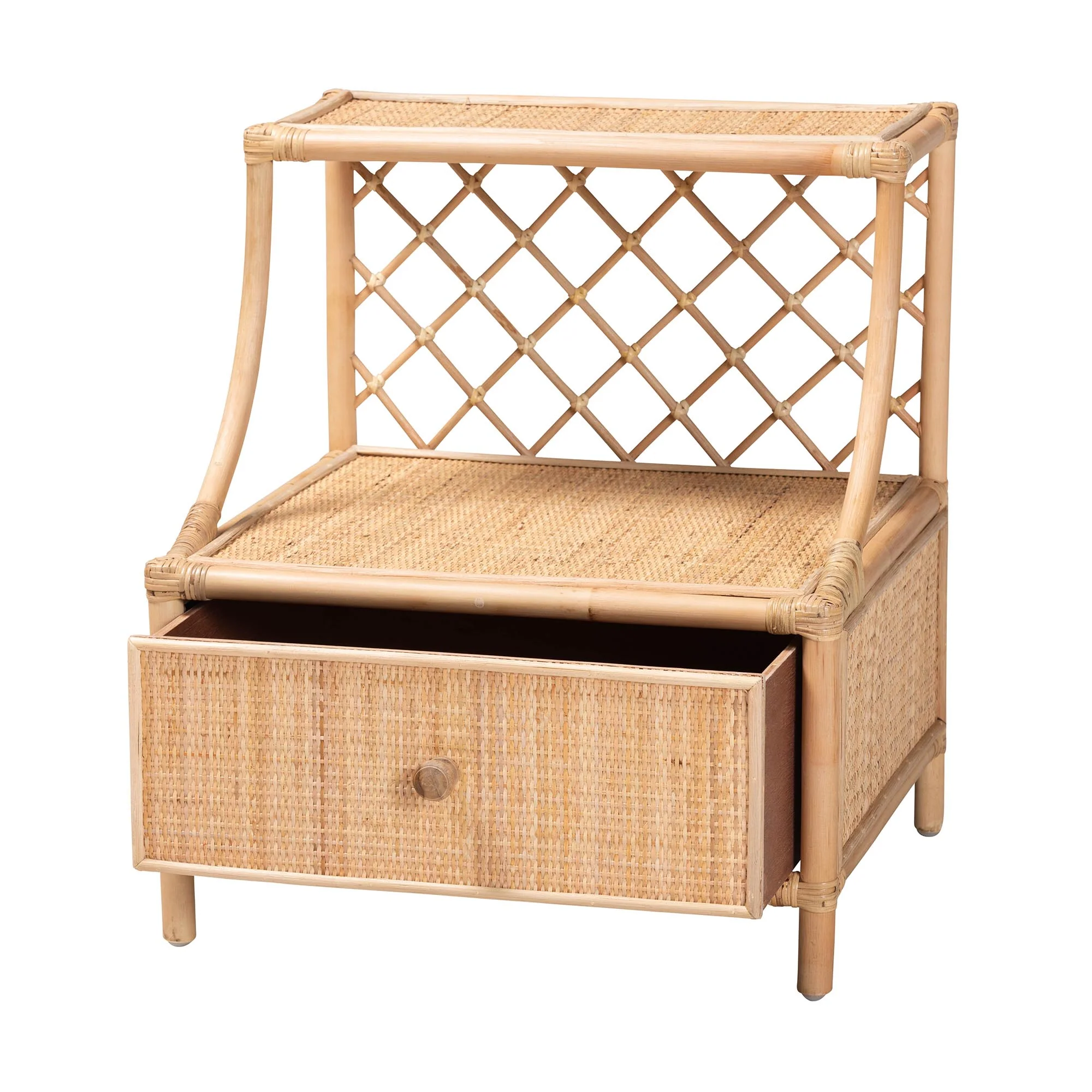 Baxton Studio bali & pari Lalo Modern Bohemian Natural Brown Rattan 1-Drawer Nightstand - Image 3